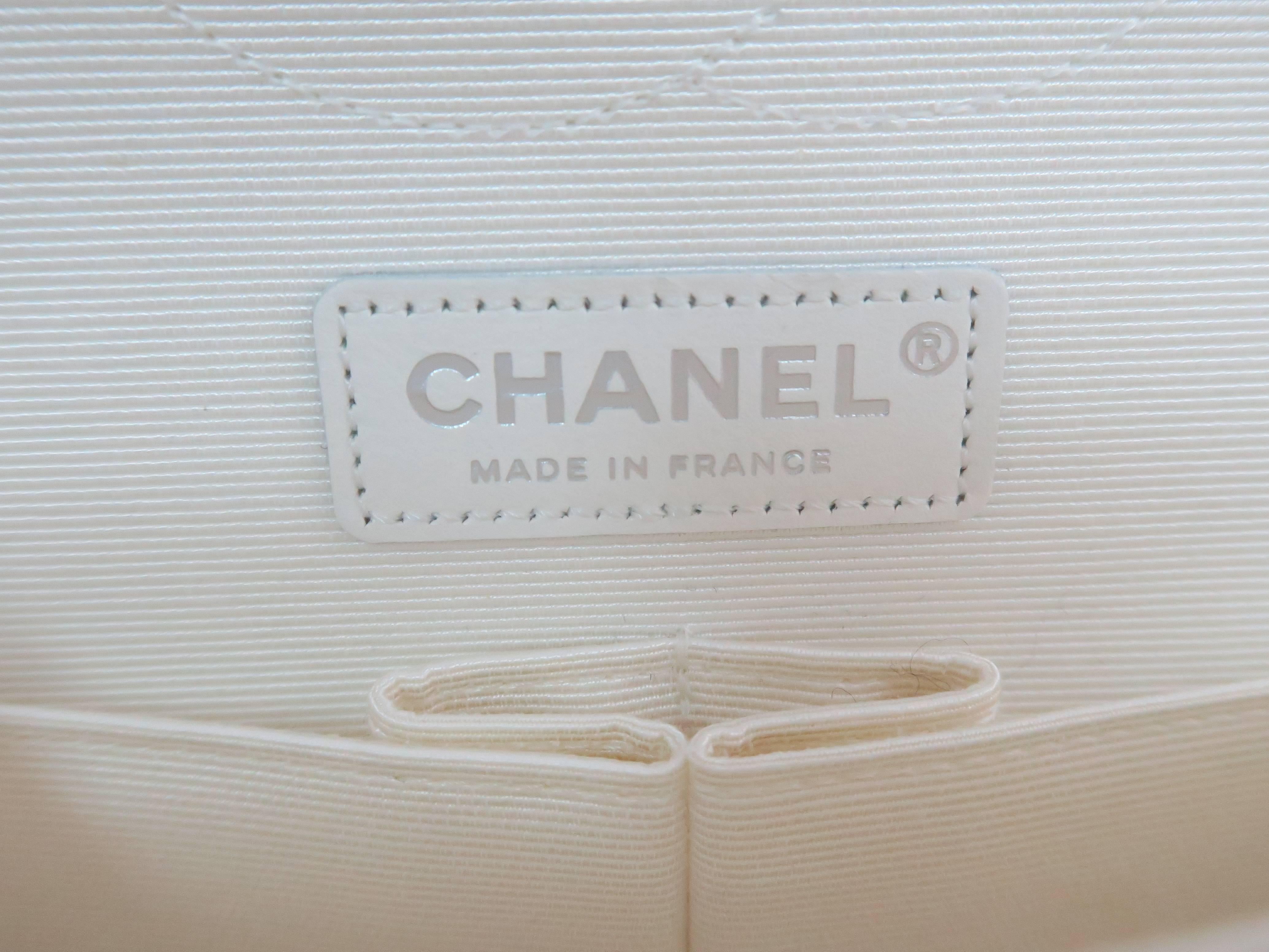 Chanel Classic Double Flap White/Blue Quilting Grosgrain Shoulder Bag 1