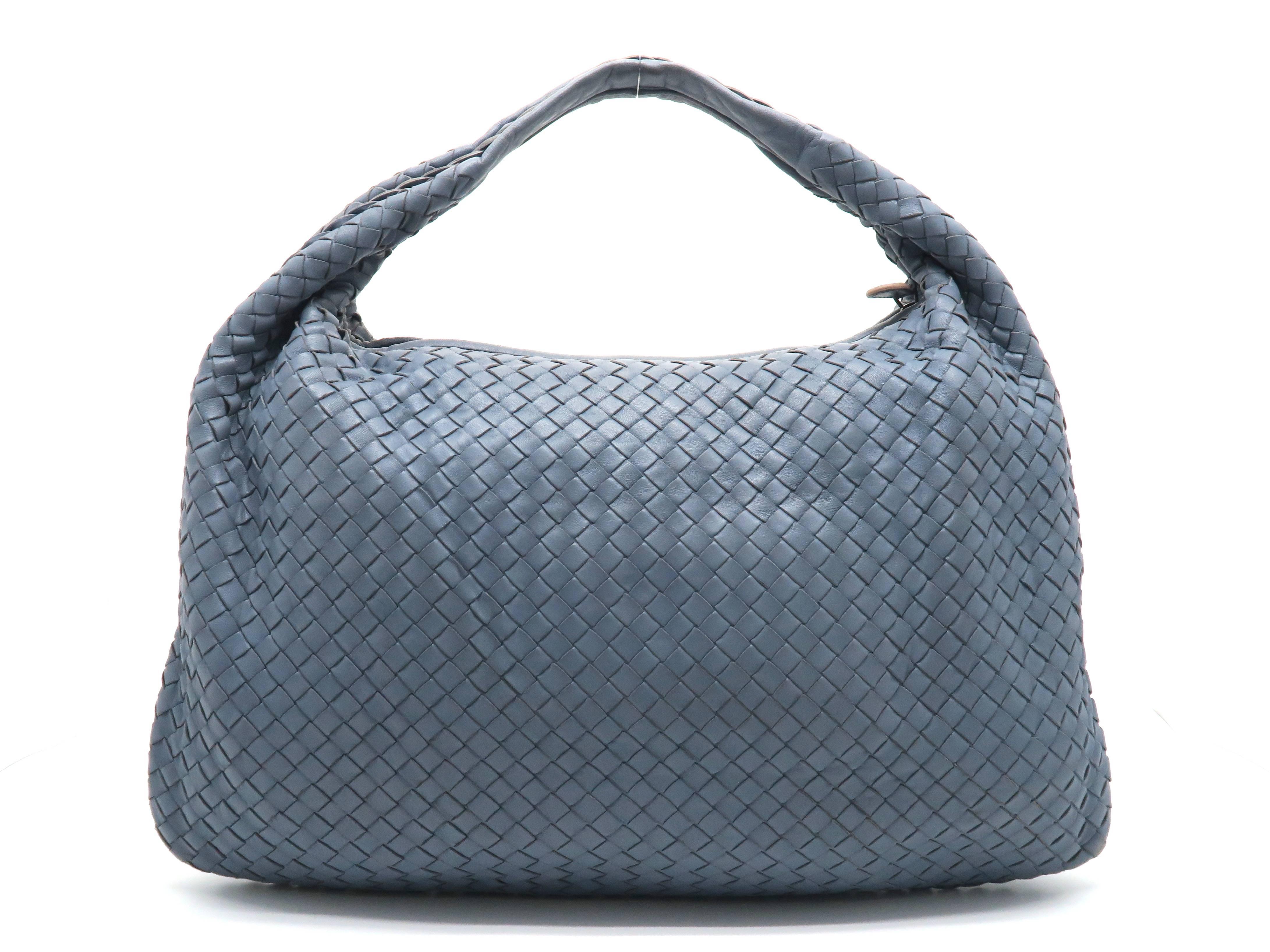 Gray Bottega Veneta Blue Intrecciato Leather Hobo Bag For Sale