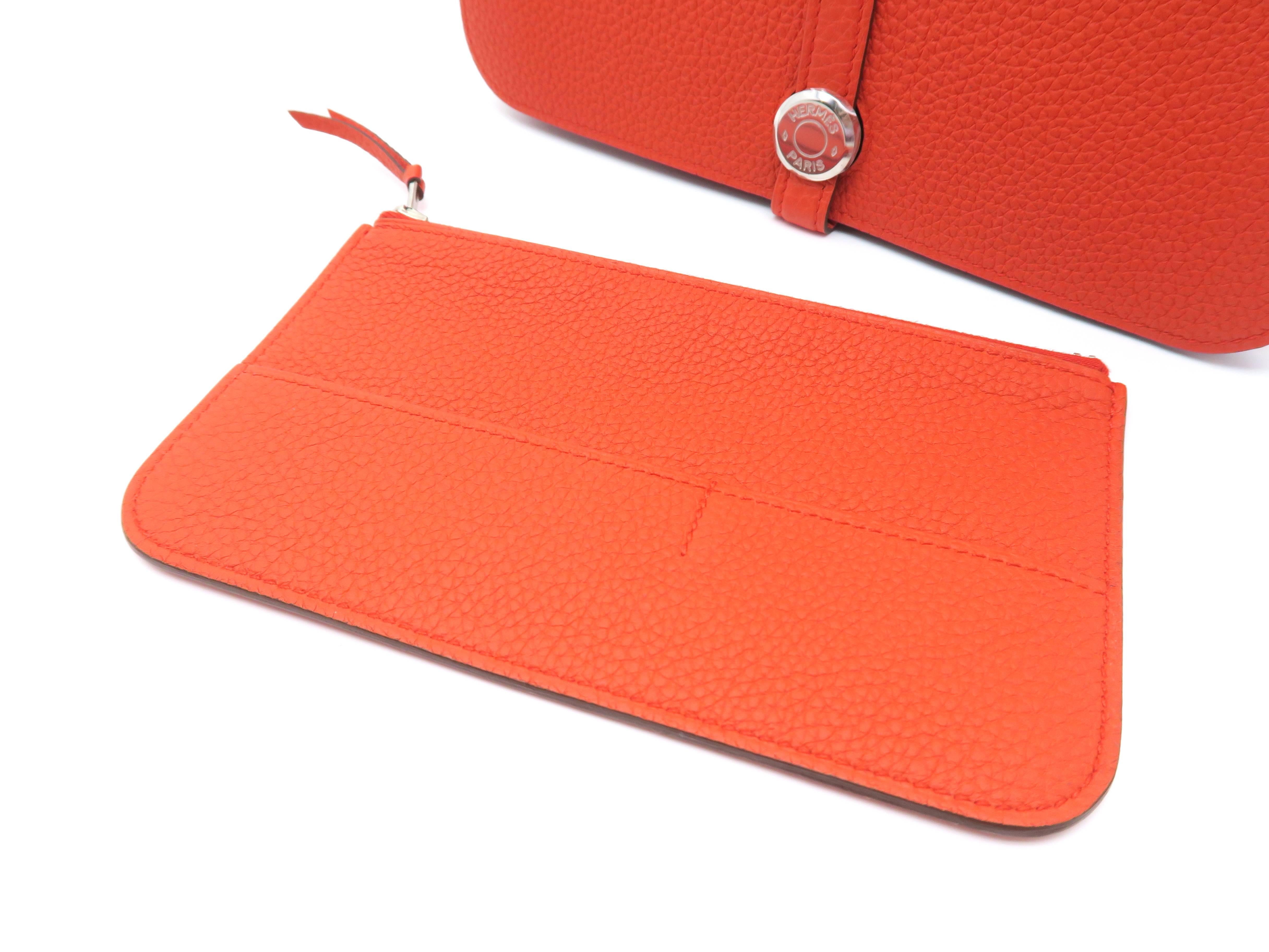 Hermes Dogon GM Orange / Capucine Togo Leather SHW Long Wallet In New Condition For Sale In Kowloon, HK