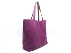 Hermes Double Sens Reversible Purple Brown/Tosca Gold Clemence Leather Tote Bag