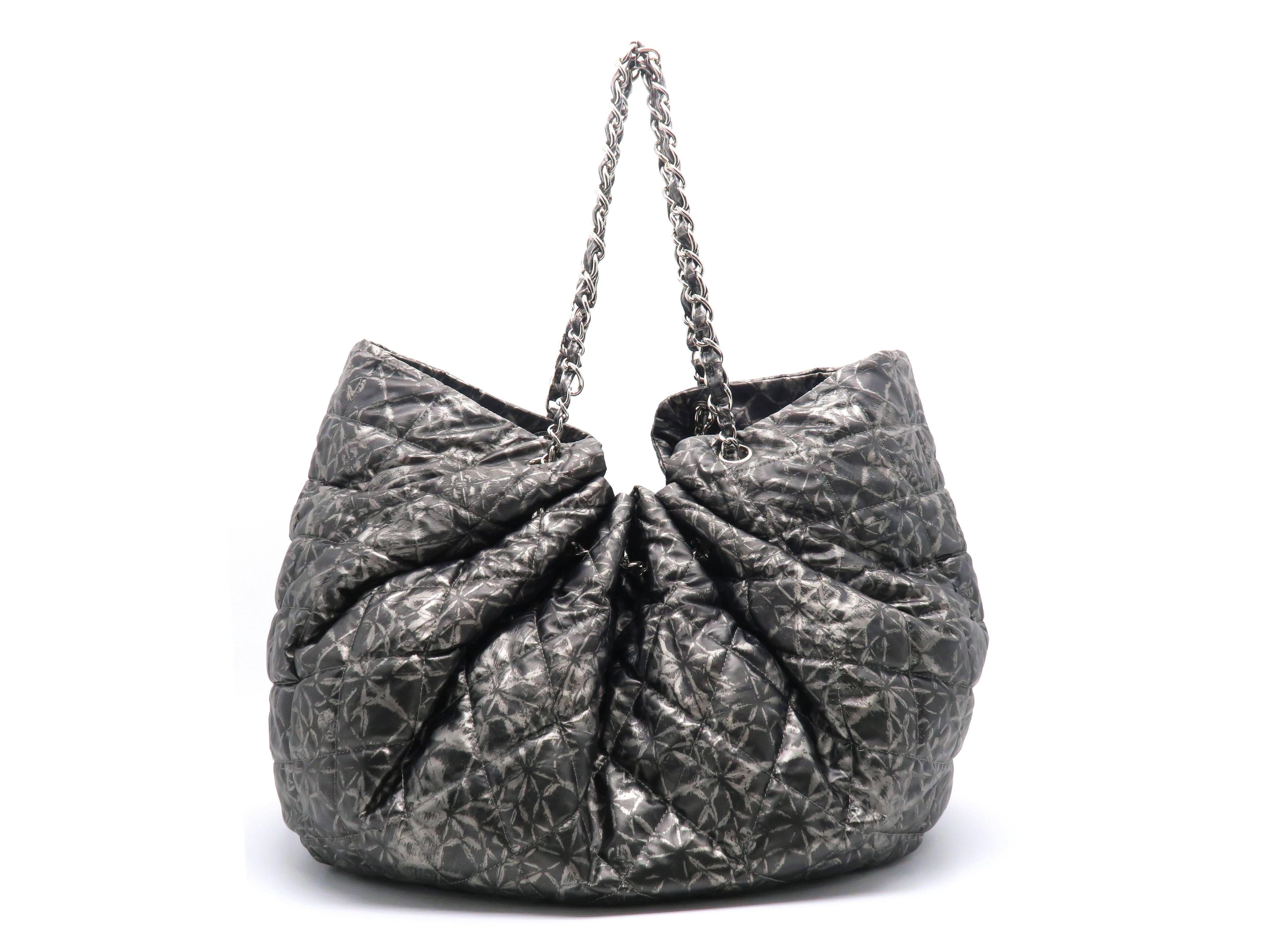 Black Chanel Nylon Grey Chain Shoulder Bag For Sale