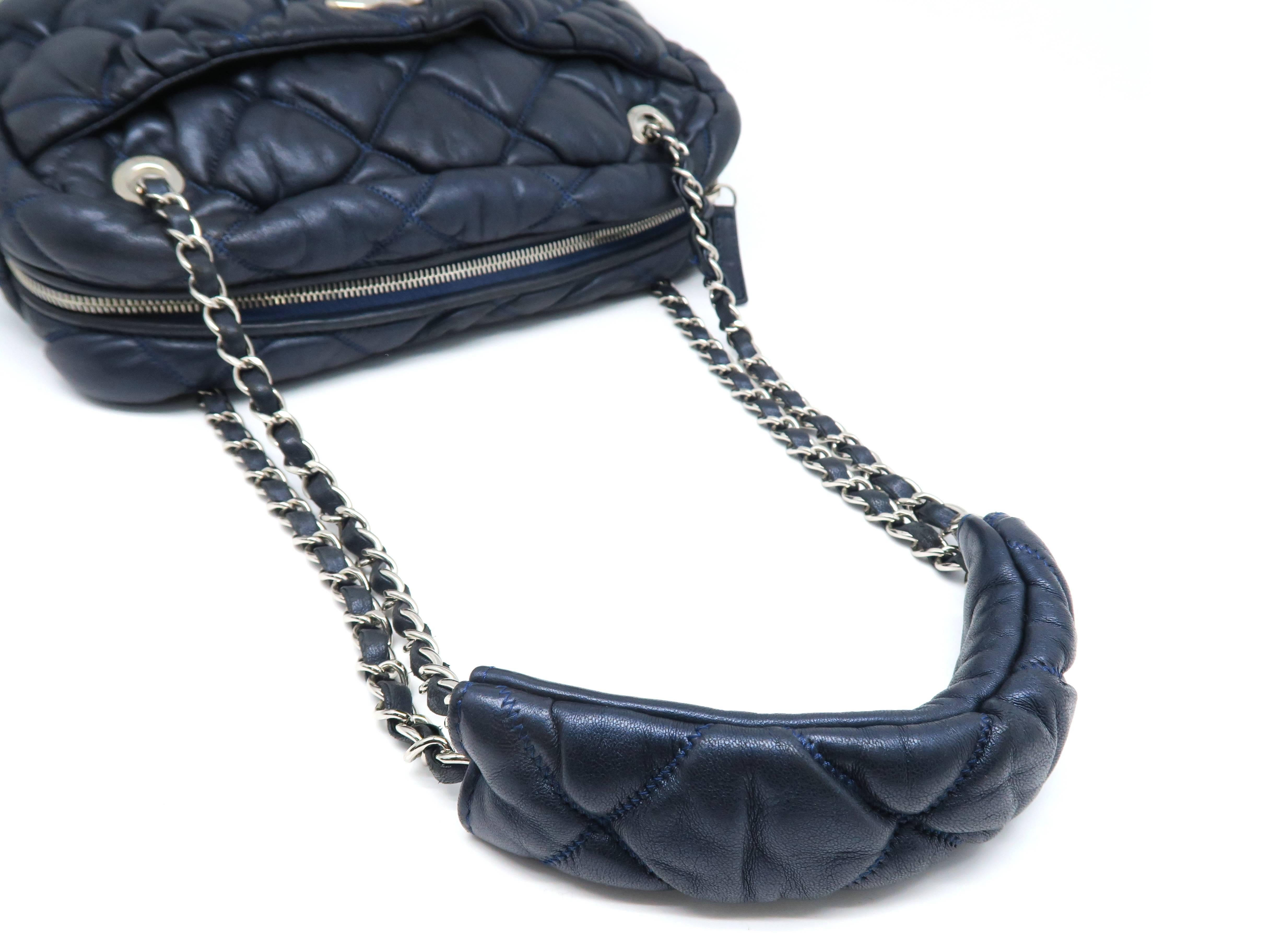 Chanel Dark Blue Quilting Lambskin Leather Chain Shoulder Bag For Sale 4
