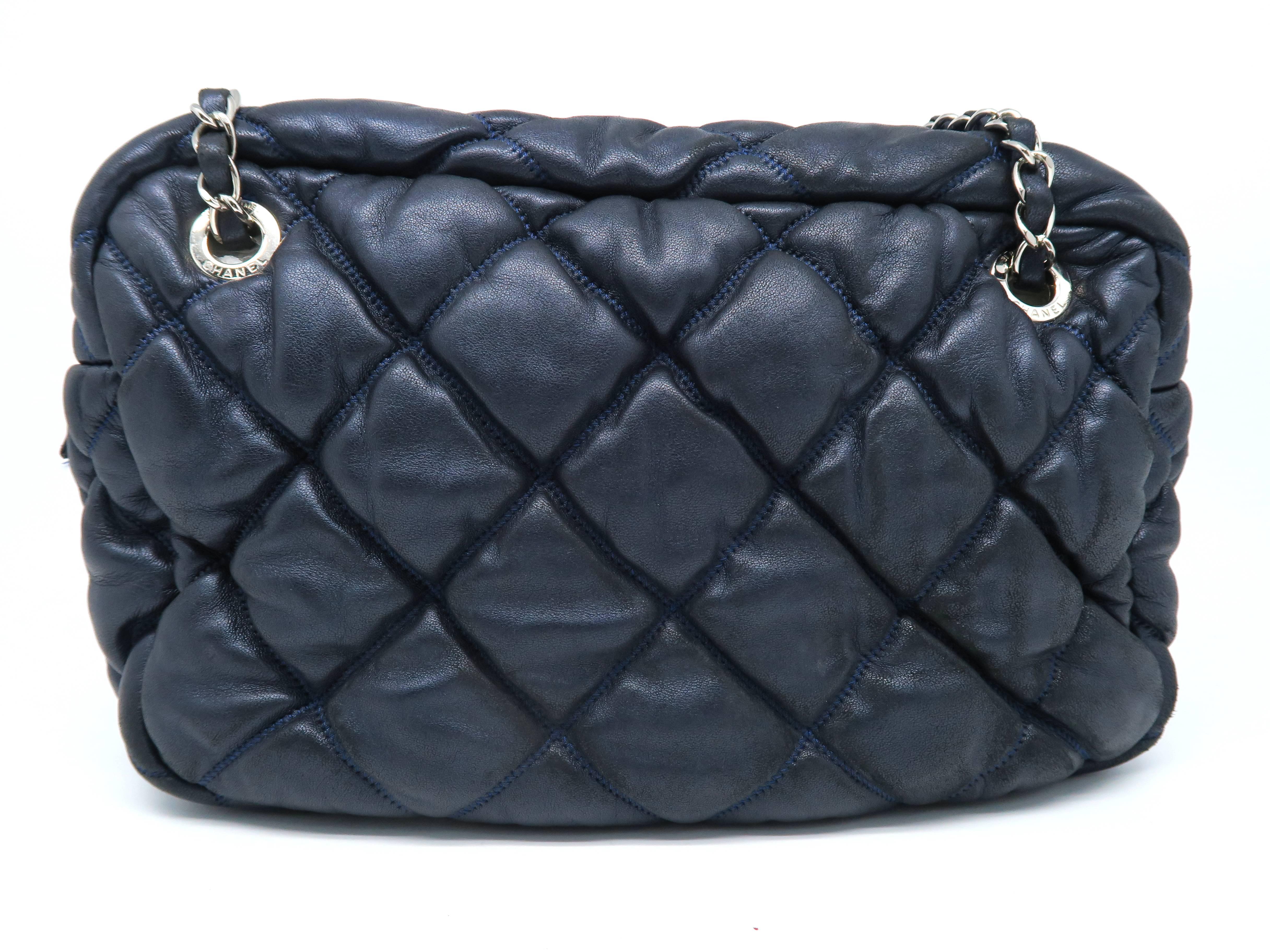 Black Chanel Dark Blue Quilting Lambskin Leather Chain Shoulder Bag For Sale