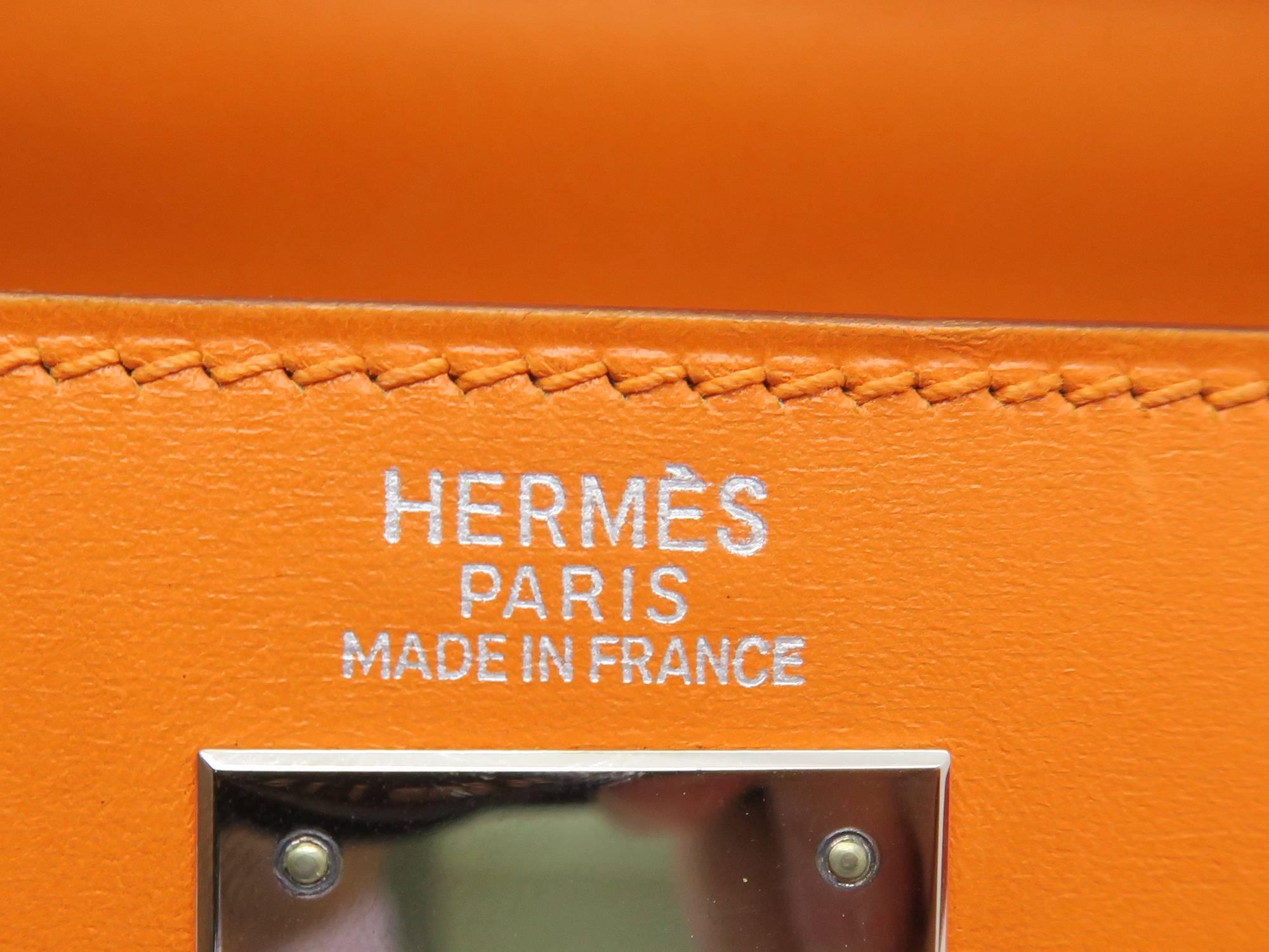 Women's or Men's Hermes Kelly 32 Orange Box Leather SHW Shoulder Tote Bag
