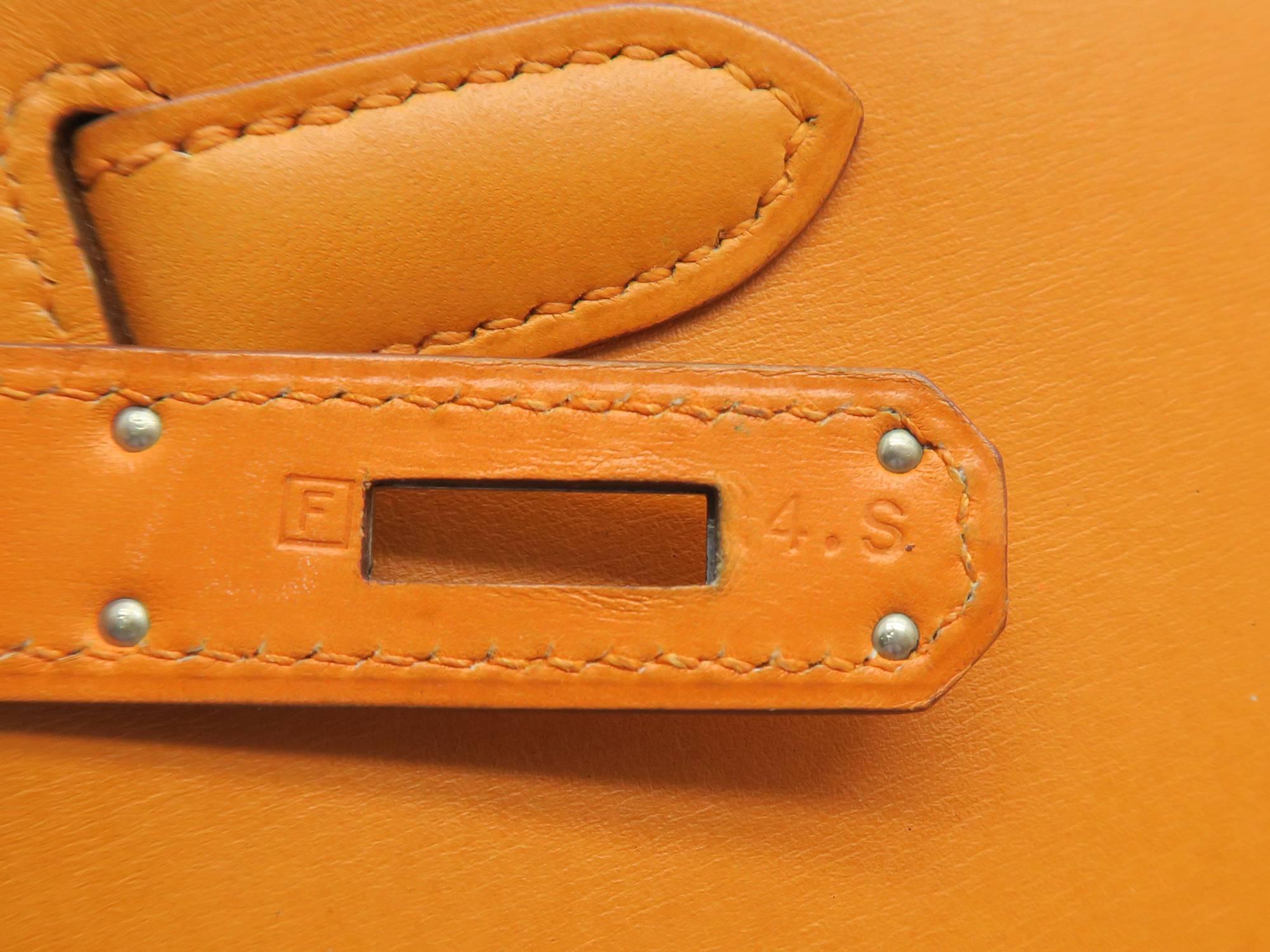 Hermes Kelly 32 Orange Box Leather SHW Shoulder Tote Bag 1