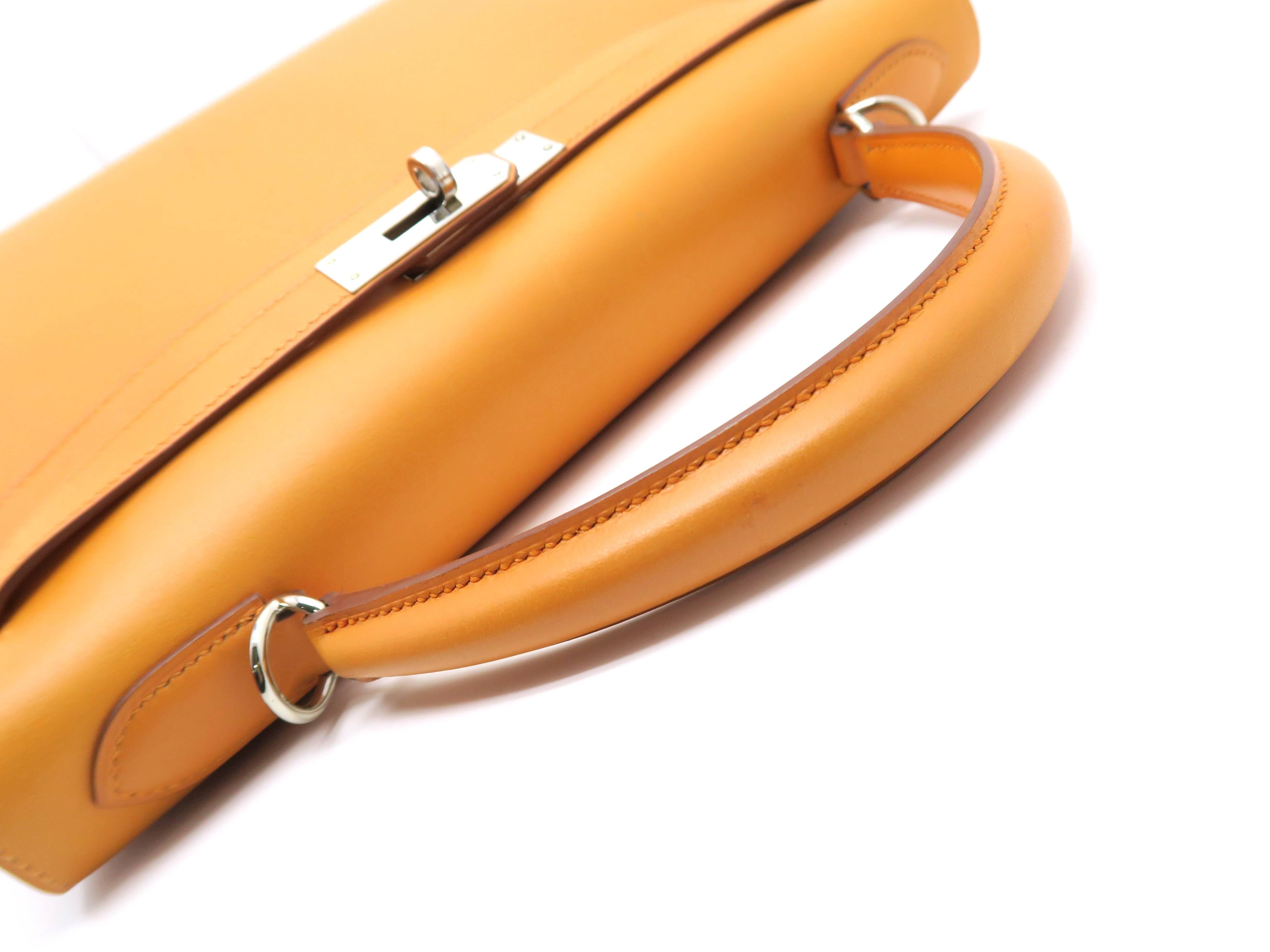 Hermes Kelly 32 Orange Box Leather SHW Shoulder Tote Bag 3