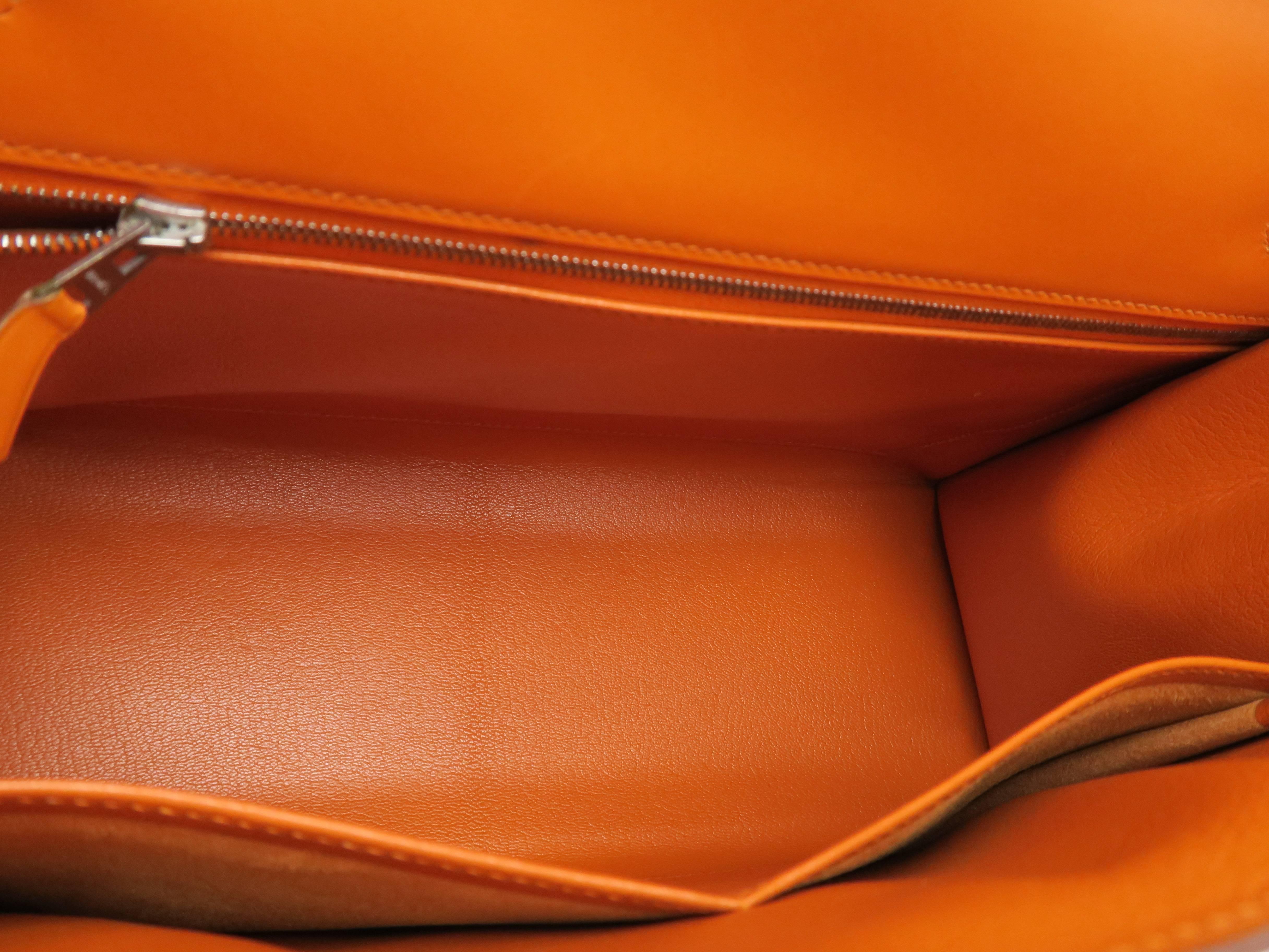 Hermes Kelly 32 Orange Box Leather SHW Shoulder Tote Bag In Good Condition In Kowloon, HK