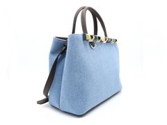 Fendi Petite 2Jours Blue/ Brown/ Multicolor Denim Studded Satchel Bag