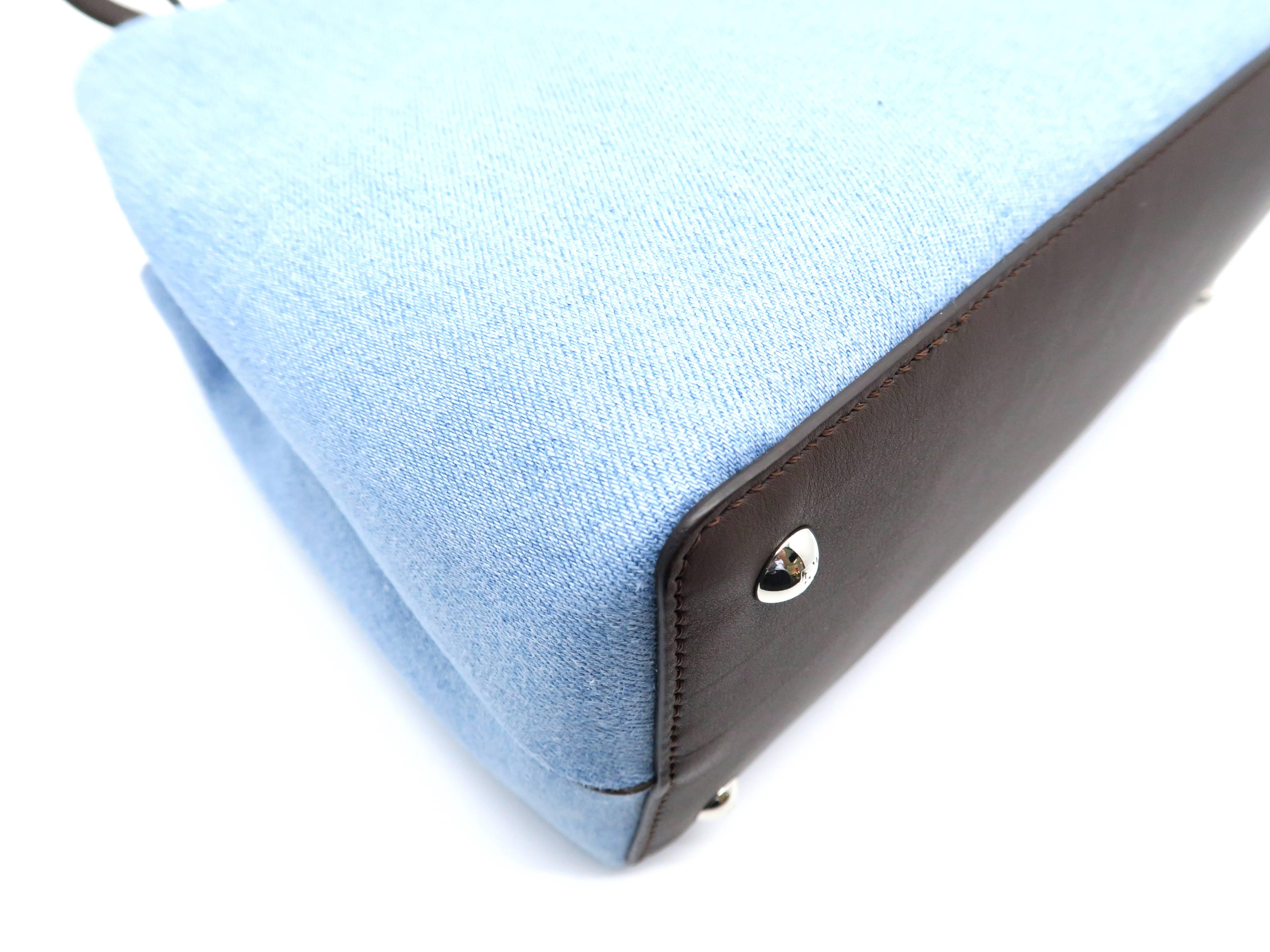 Fendi Petite 2Jours Blue/ Brown/ Multicolor Denim Studded Satchel Bag For Sale 1