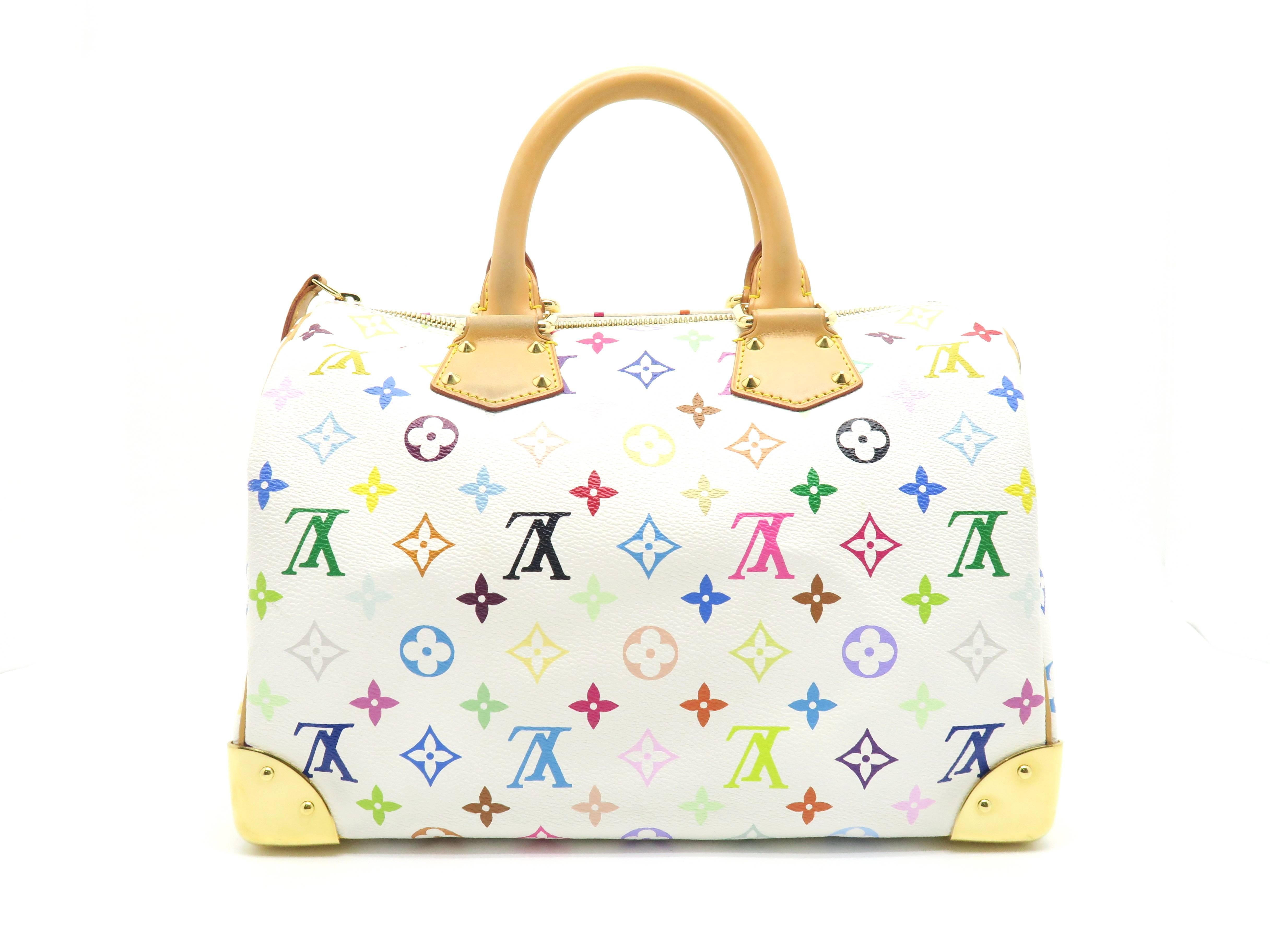 Louis Vuitton Speedy 30 White Monogram Multicolore Handbag In Excellent Condition In Kowloon, HK