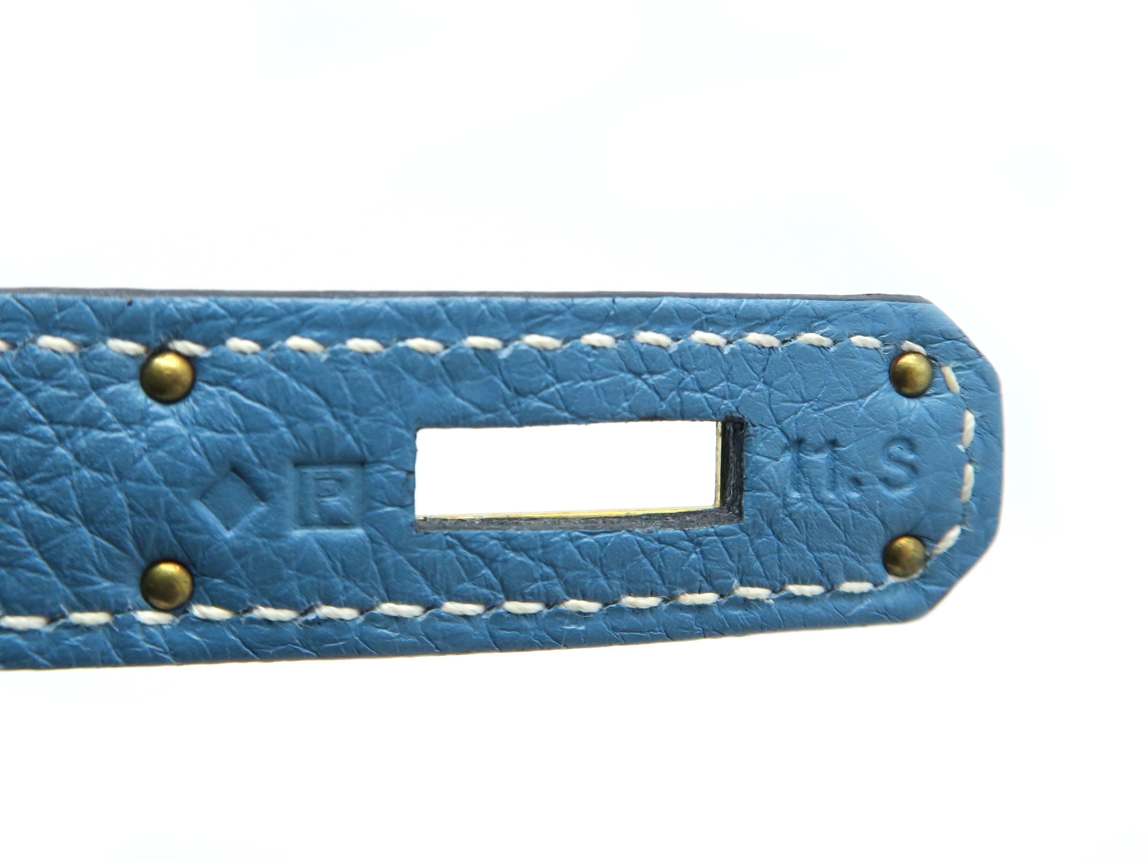 Hermes Kelly 32 Blue / Bleu Jean Togo Leather Satchel Bag 3