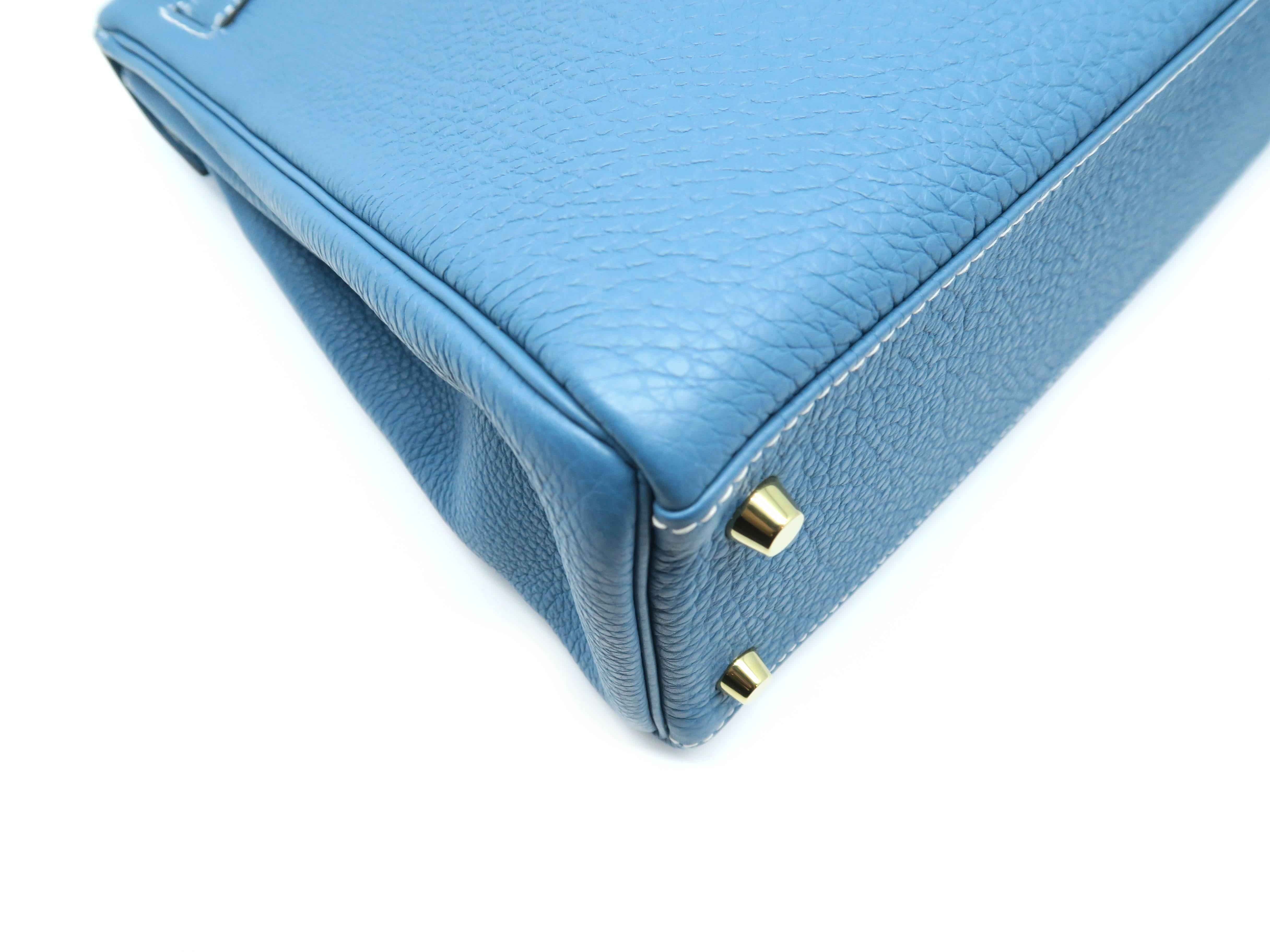 Hermes Kelly 32 Blue / Bleu Jean Togo Leather Satchel Bag 1