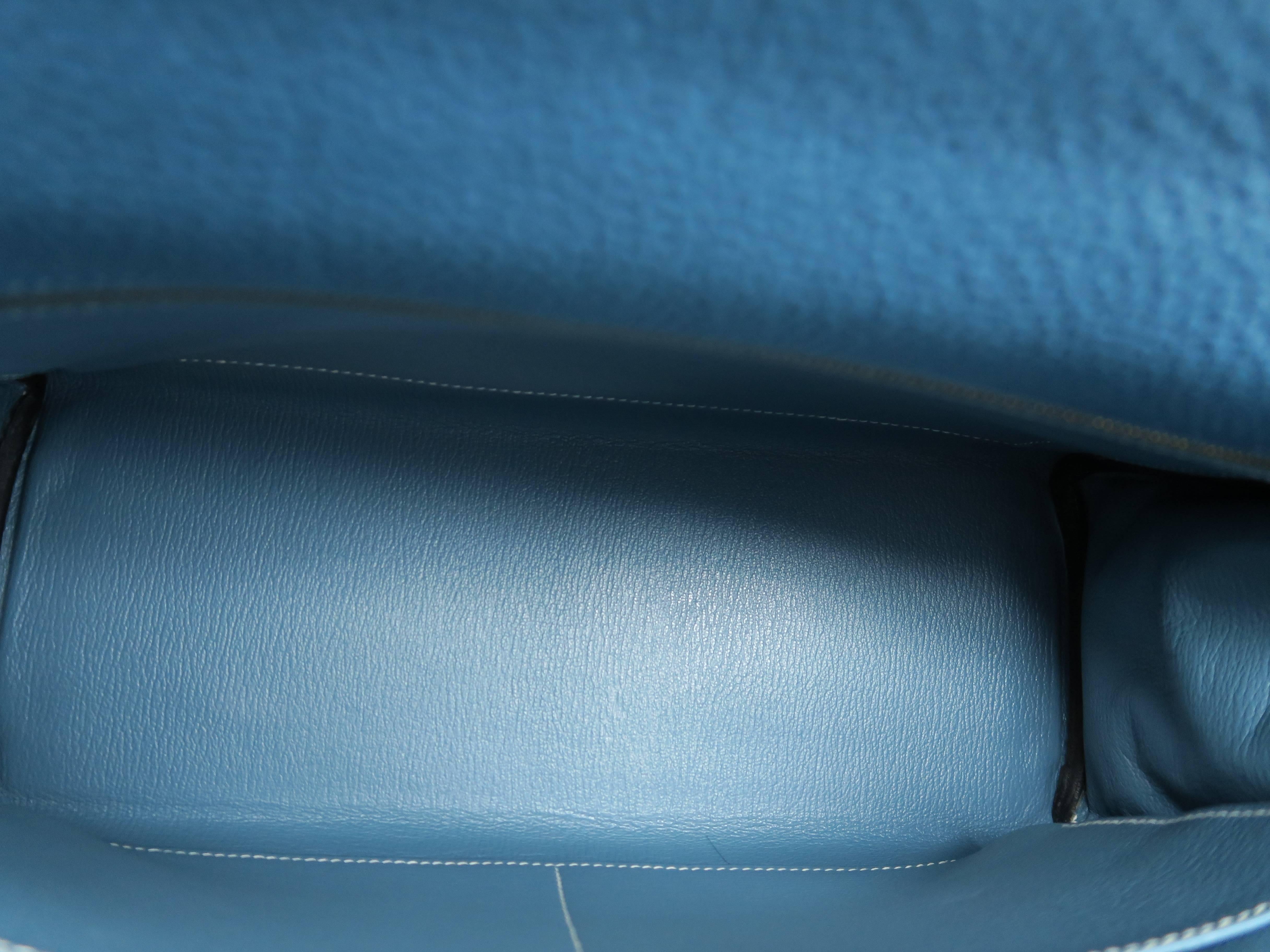 Hermes Kelly 32 Blue / Bleu Jean Togo Leather Satchel Bag 2