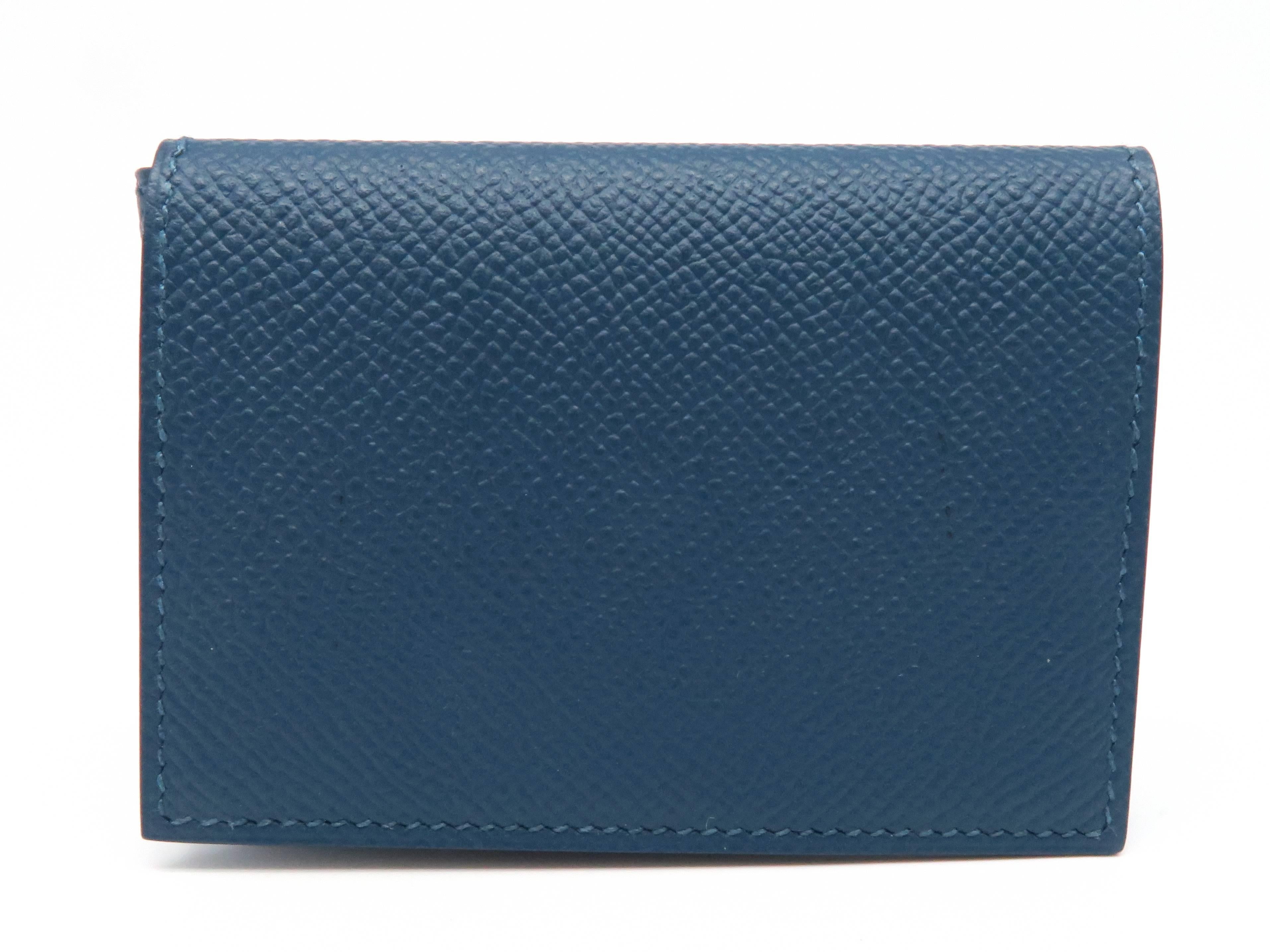 Blue Hermes Guernesey Colvert Veau Epsom Leather Card Case