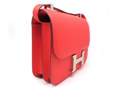 Hermes Constance 24 Rouge Tomate Veau Epsom Leather Silver Metal Shoulder Bag