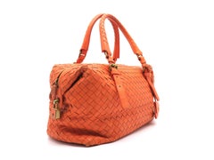 Bottega Veneta Orange Intrecciato Leather Top Handle Bag