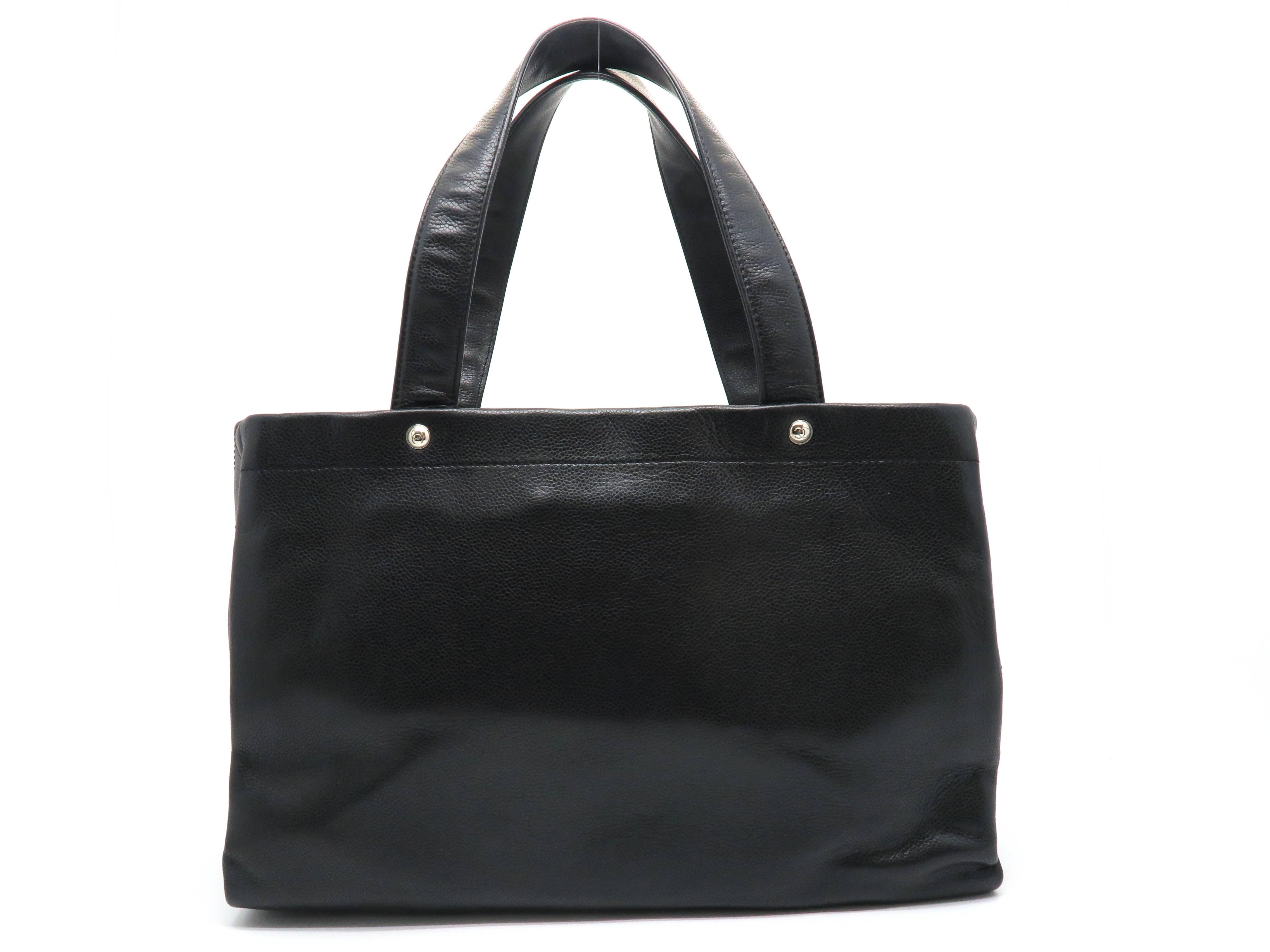 Chanel Black Caviar Leather Tote Bag In Excellent Condition For Sale In Kowloon, HK