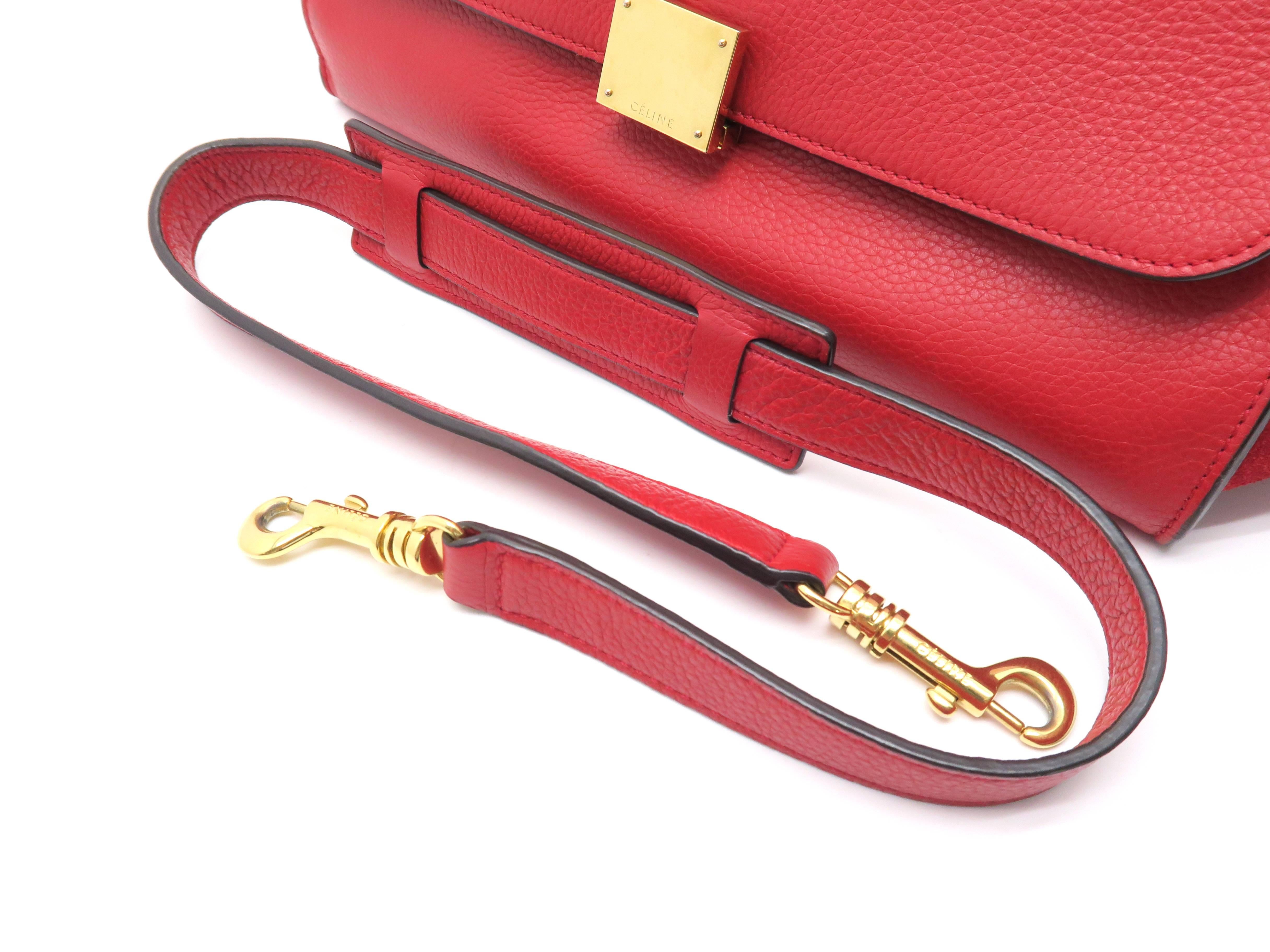 Celine Trapeze Red Calfskin Leather Suede Leather Satchel Bag 5
