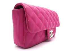 Chanel Deep Pink Quilted Coated Leather Gold Metal Chain Shoulder Flap Bag