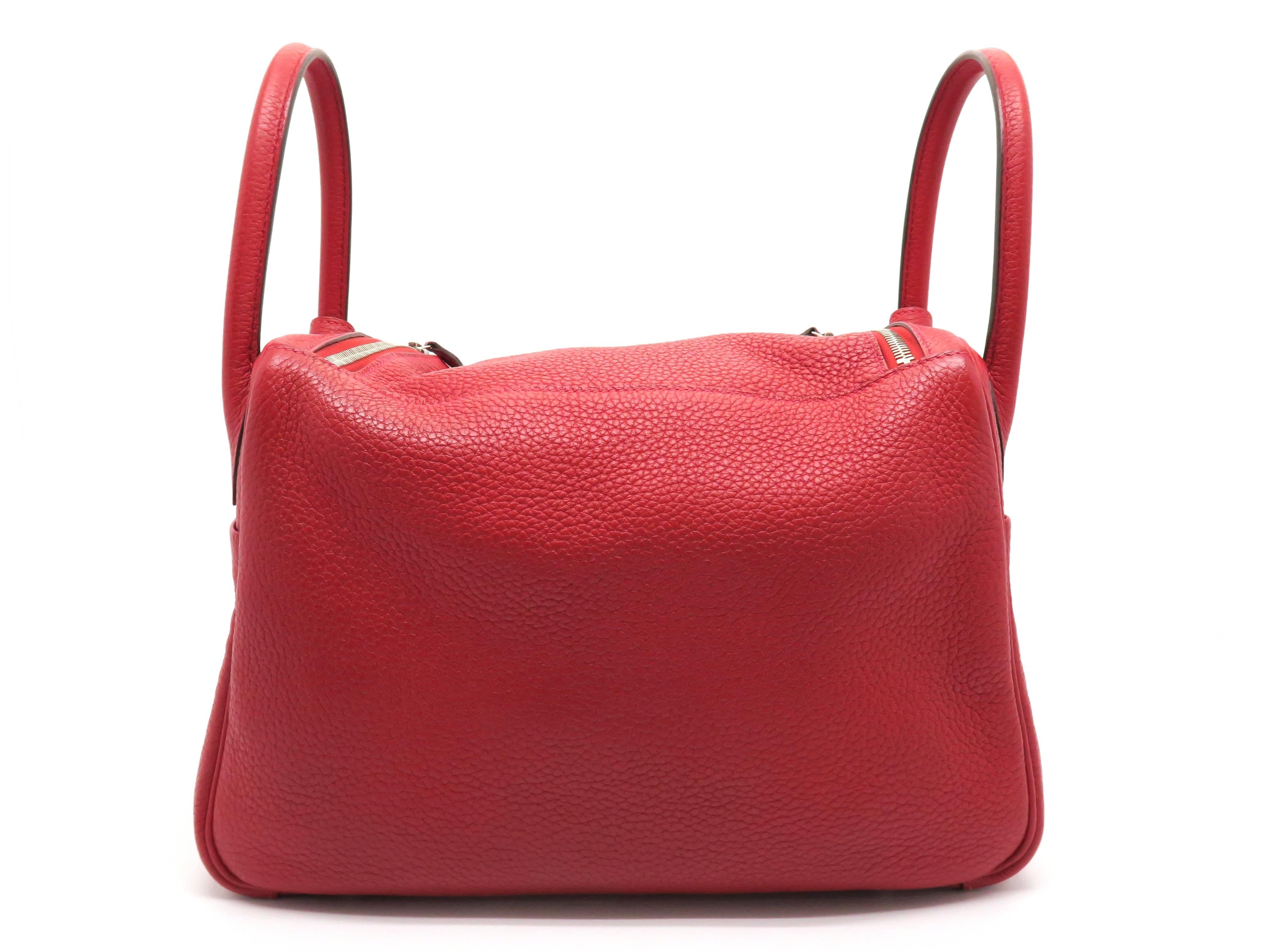 Red Hermes Lindy 30 Rouge Garance Taurillon Clemence Leather Shoulder Bag