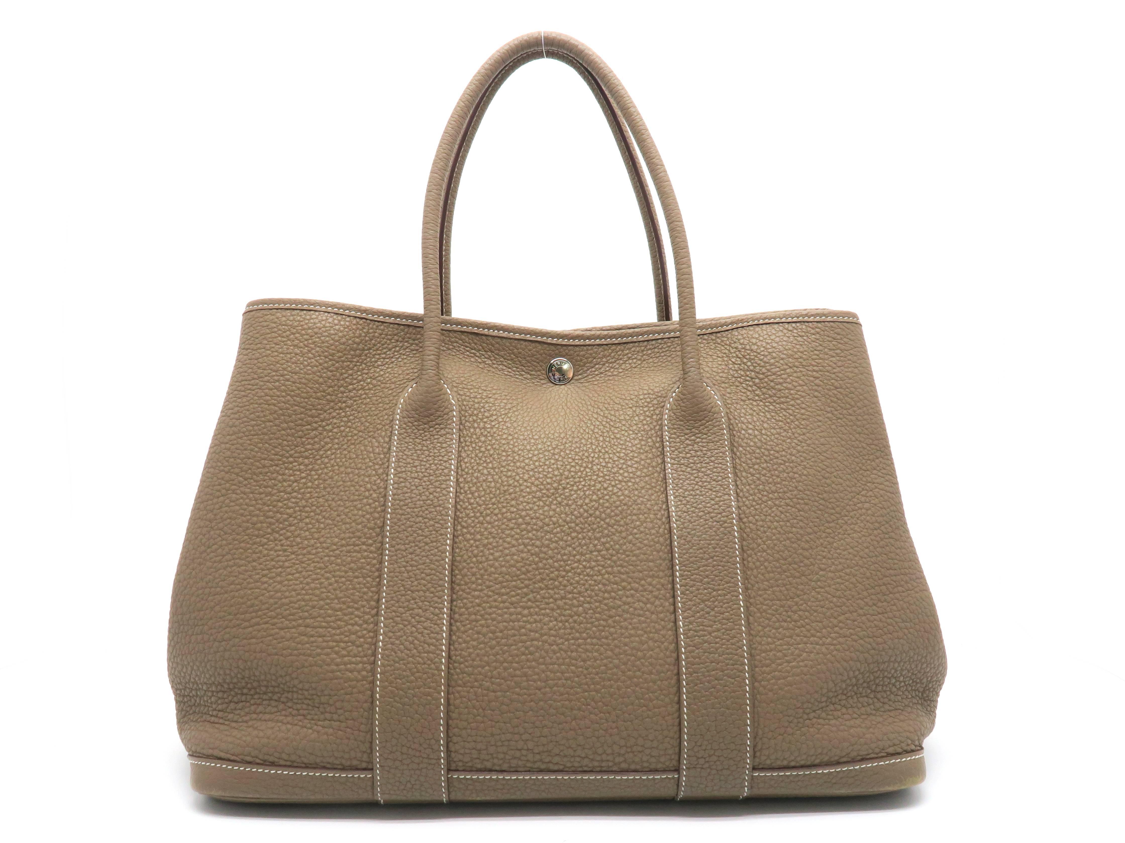 Brown Hermes Garden Party PM Etoupe Taurillon Clemence Leather Tote Bag For Sale