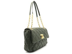 Chanel Green Quilting Calfskin Leather Gold Metal Chain Shoulder Bag