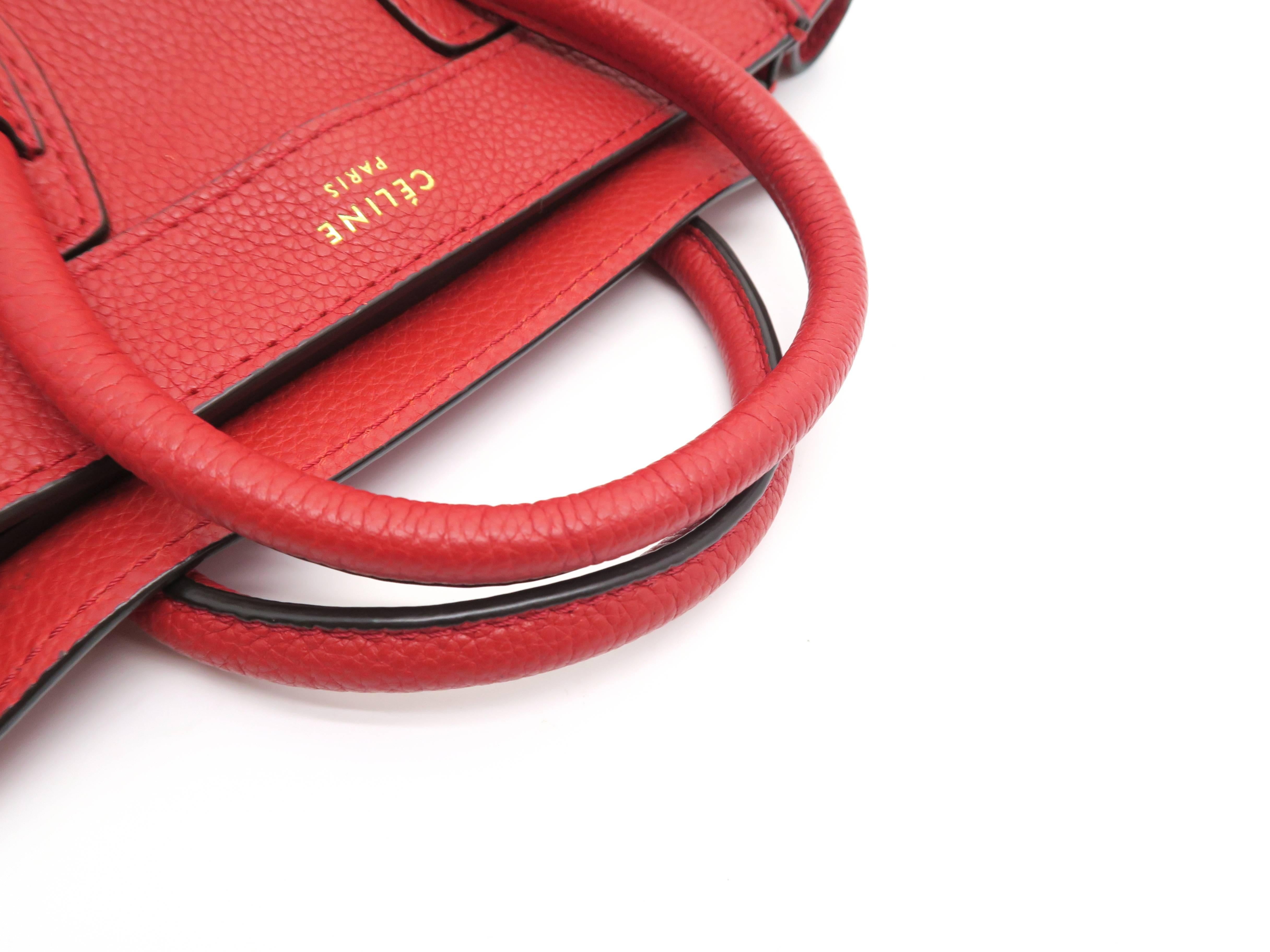 Celine Nano Luggage Red Calfskin Leather Satchel Bag For Sale 2