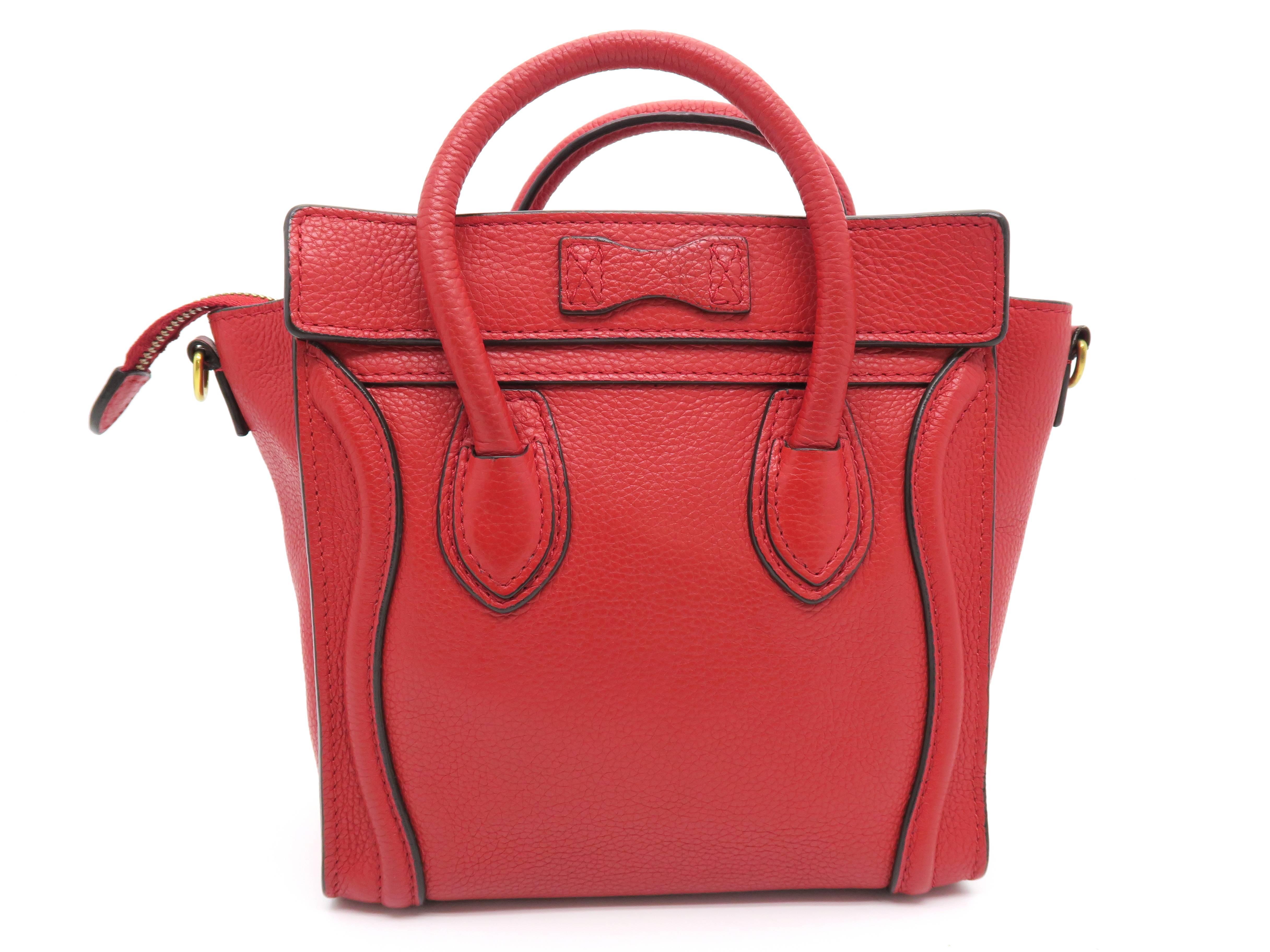 Celine Nano Luggage Red Calfskin Leather Satchel Bag In Excellent Condition For Sale In Kowloon, HK