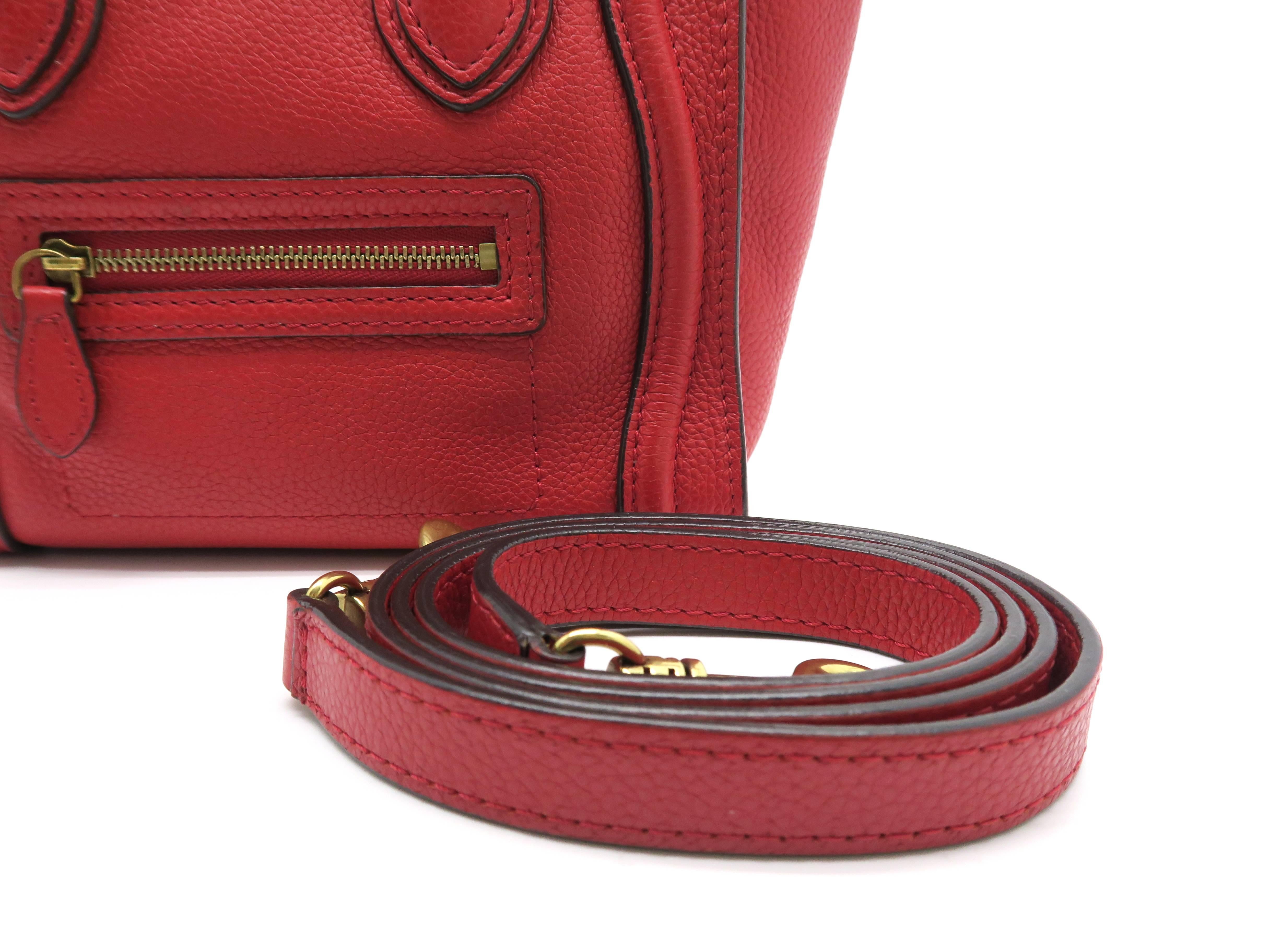 Celine Nano Luggage Red Calfskin Leather Satchel Bag For Sale 4