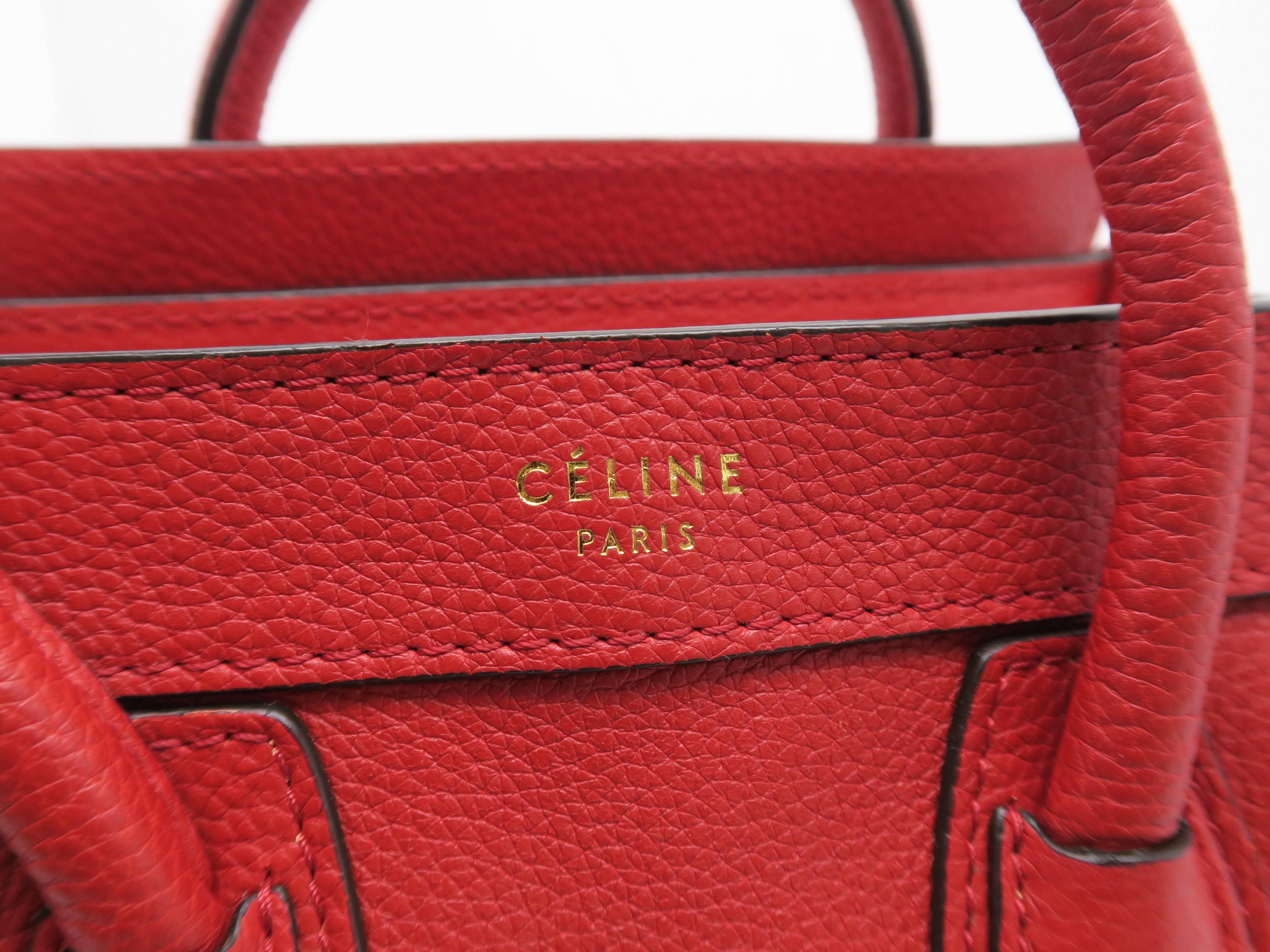 Celine Nano Luggage Red Calfskin Leather Satchel Bag For Sale 6