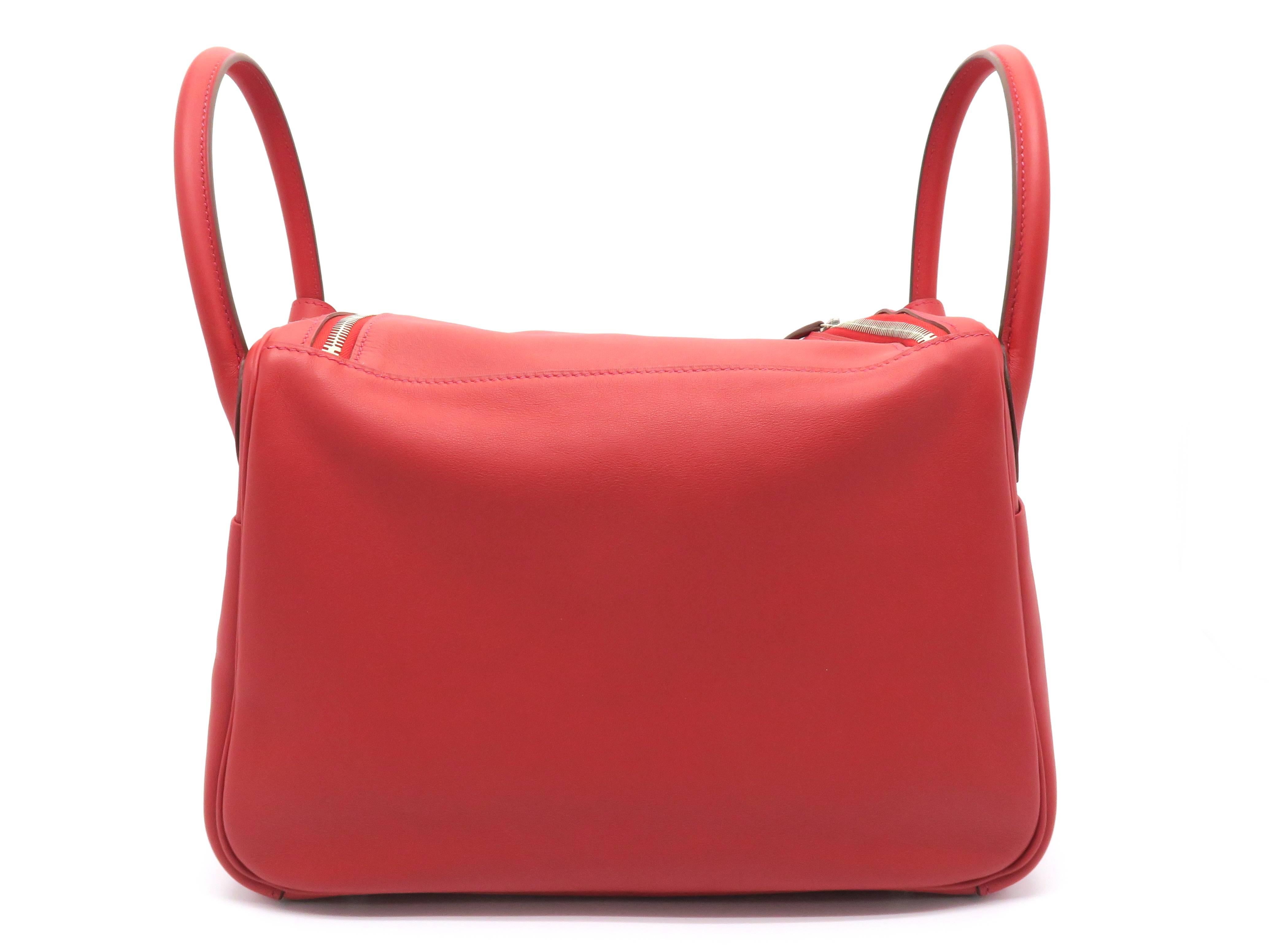 Hermes Lindy 30 Vermillon/ Red Swift Leather Satchel Bag In New Condition In Kowloon, HK