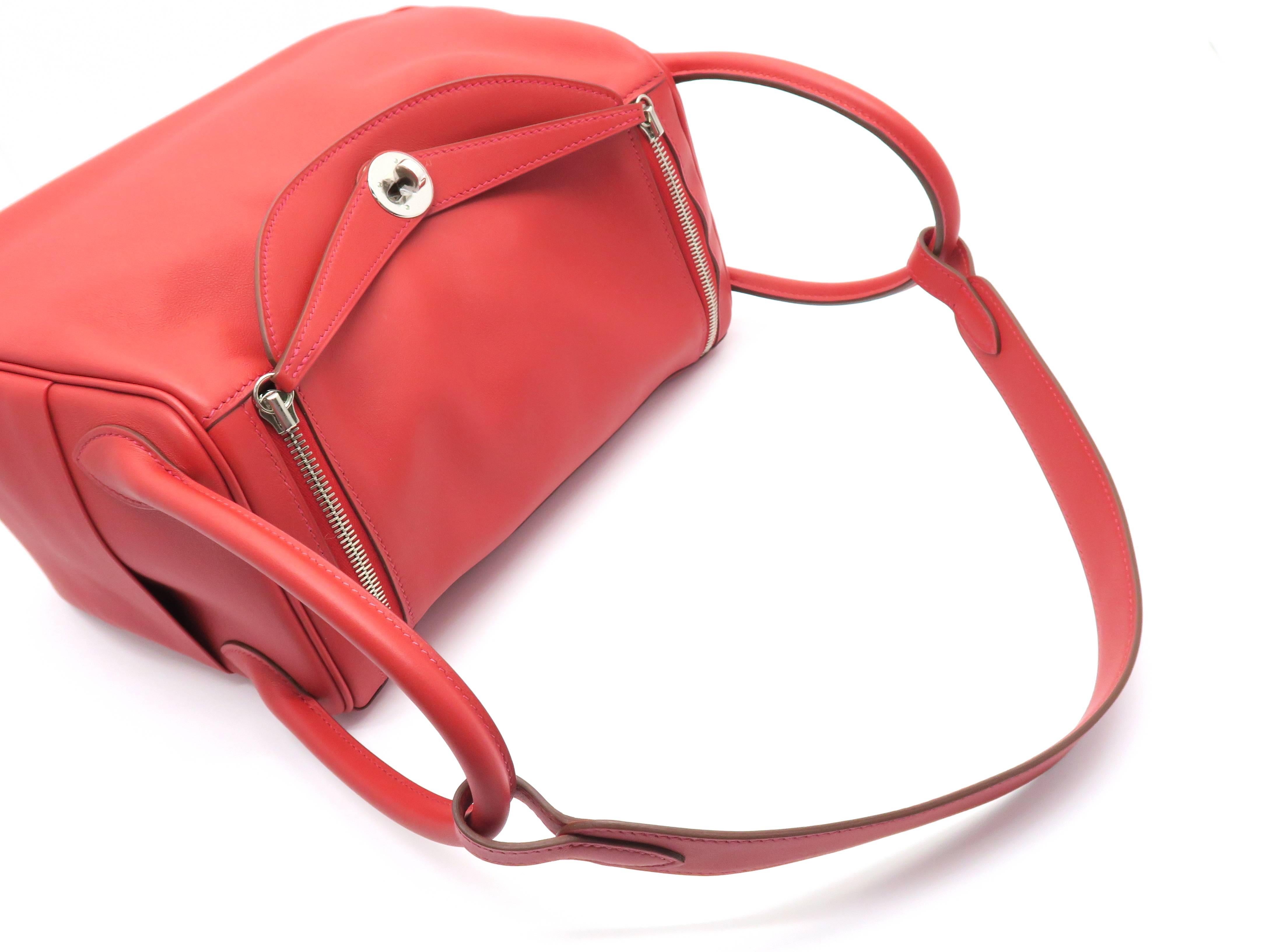 Hermes Lindy 30 Vermillon/ Red Swift Leather Satchel Bag 4