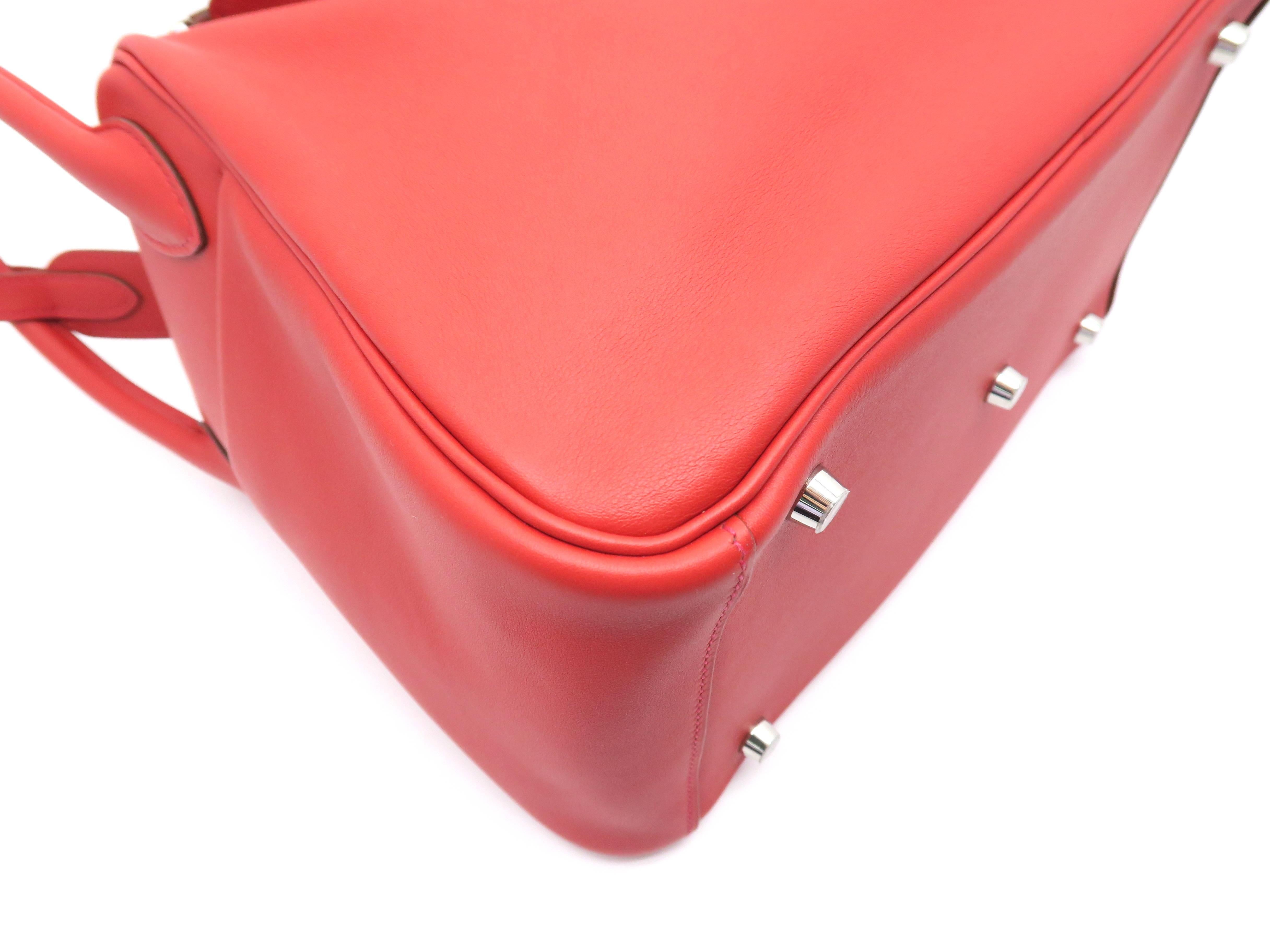Hermes Lindy 30 Vermillon/ Red Swift Leather Satchel Bag 5