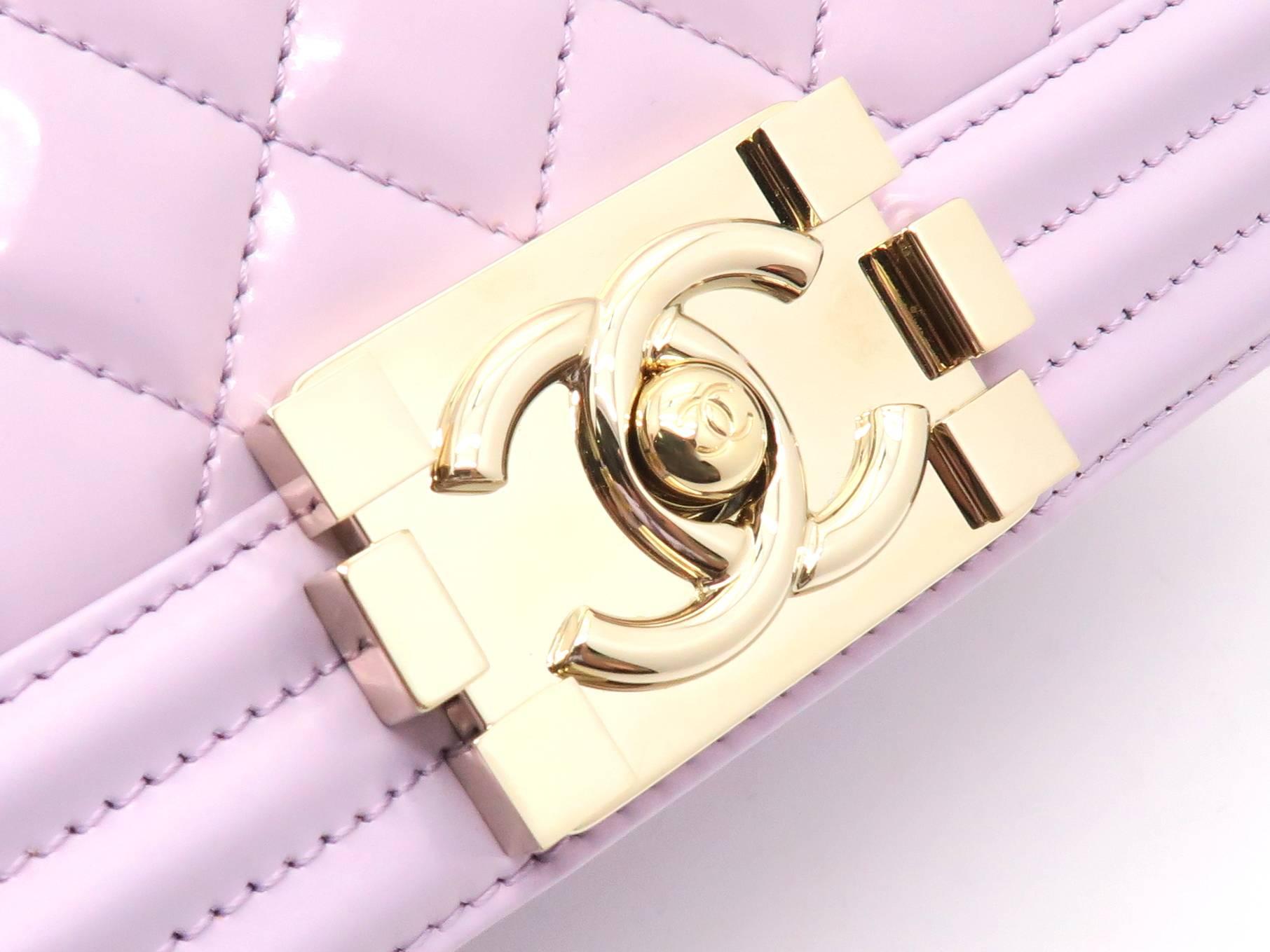 Women's Chanel Boy Chanel Light Purple Quilting Patent Leather Chain Shoulder Bag