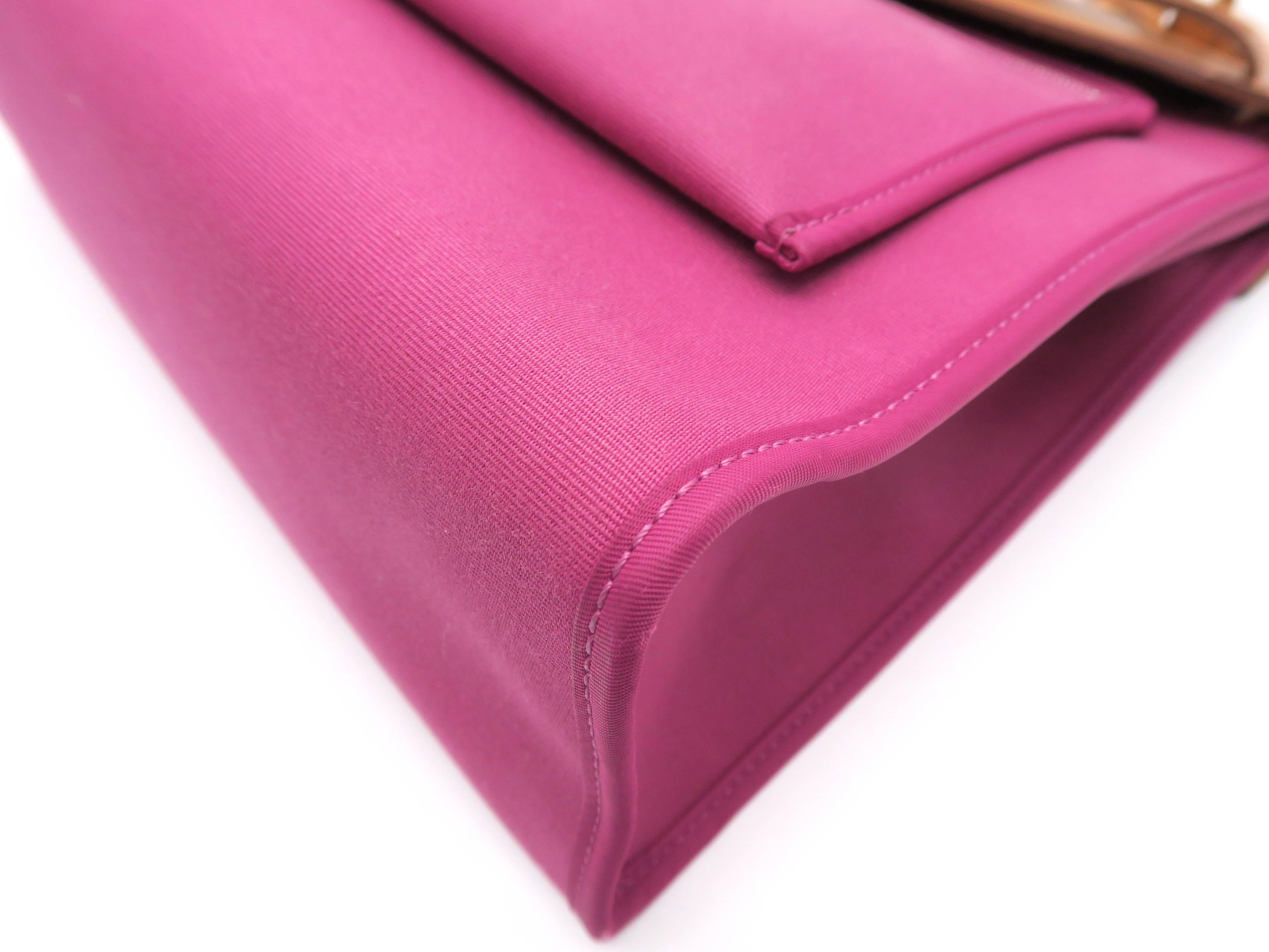 Pink Hermes Herbag Zip PM Fuchsia / Tosca Canvas Satchel Bag For Sale