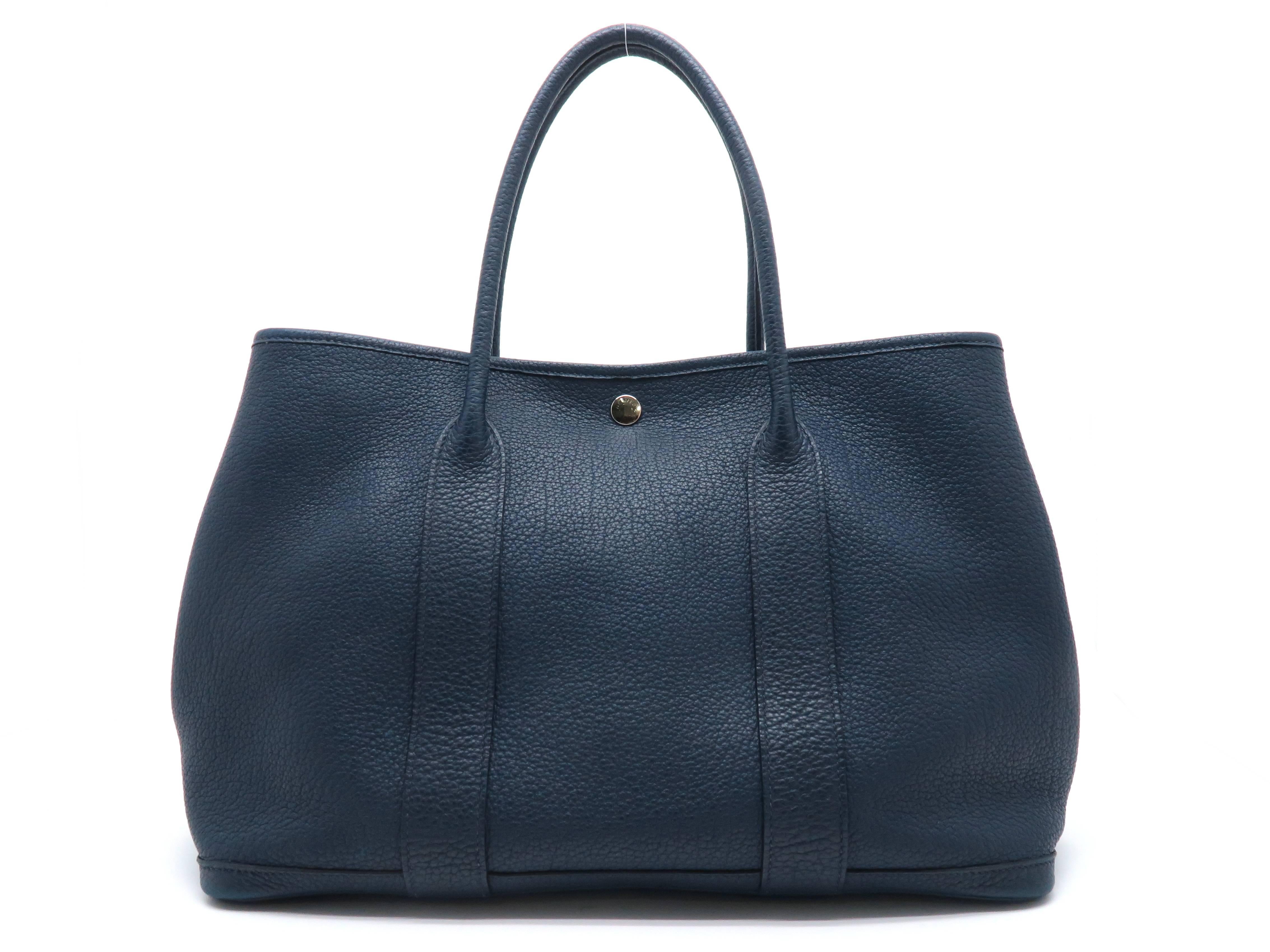 Black Hermes Garden Party PM Blue / Bleu De Presse Togo Leather Handbag For Sale