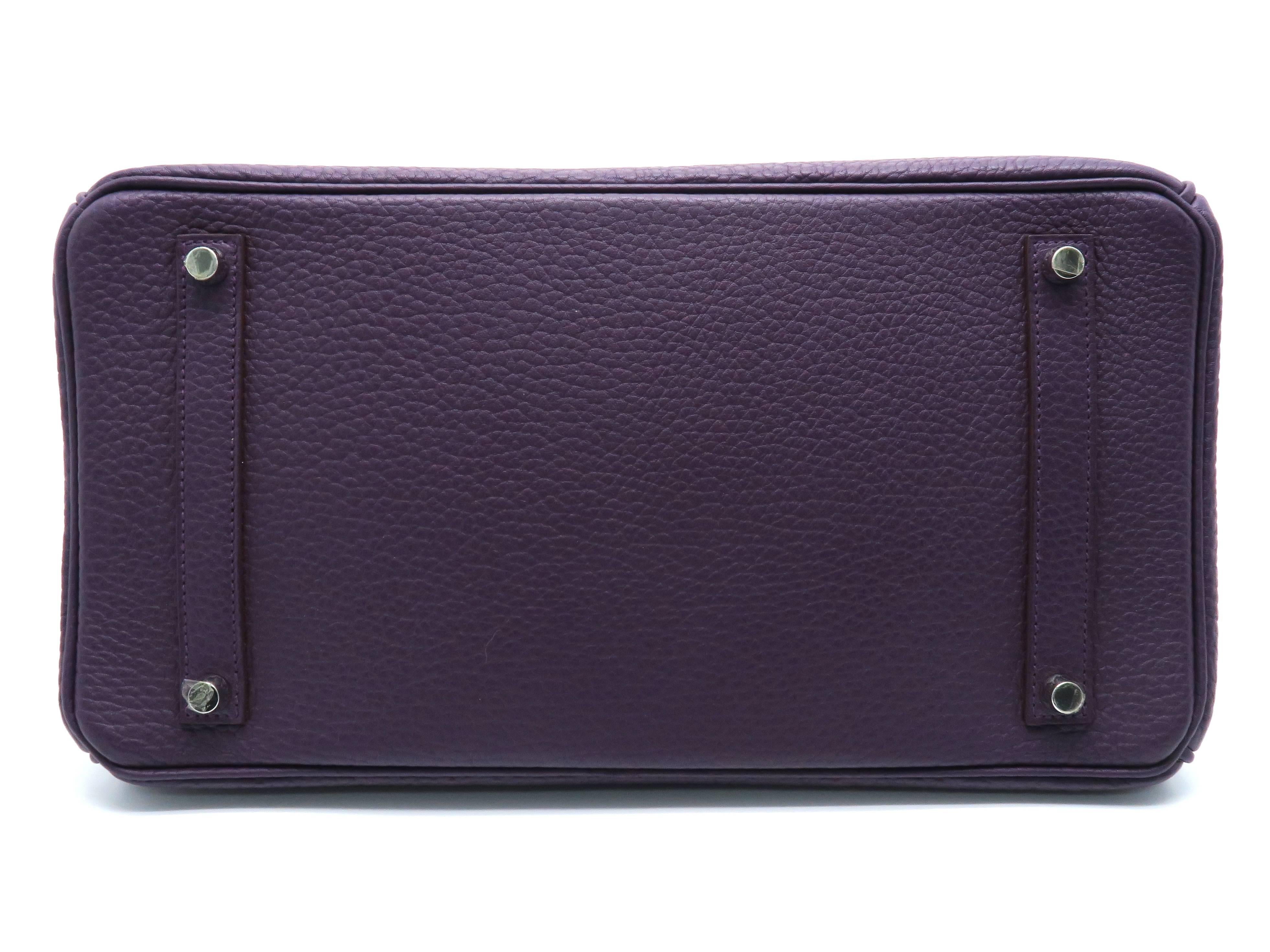Black Hermes Birkin 35 Purple / Cassis Fjord Leather SHW Handbag For Sale