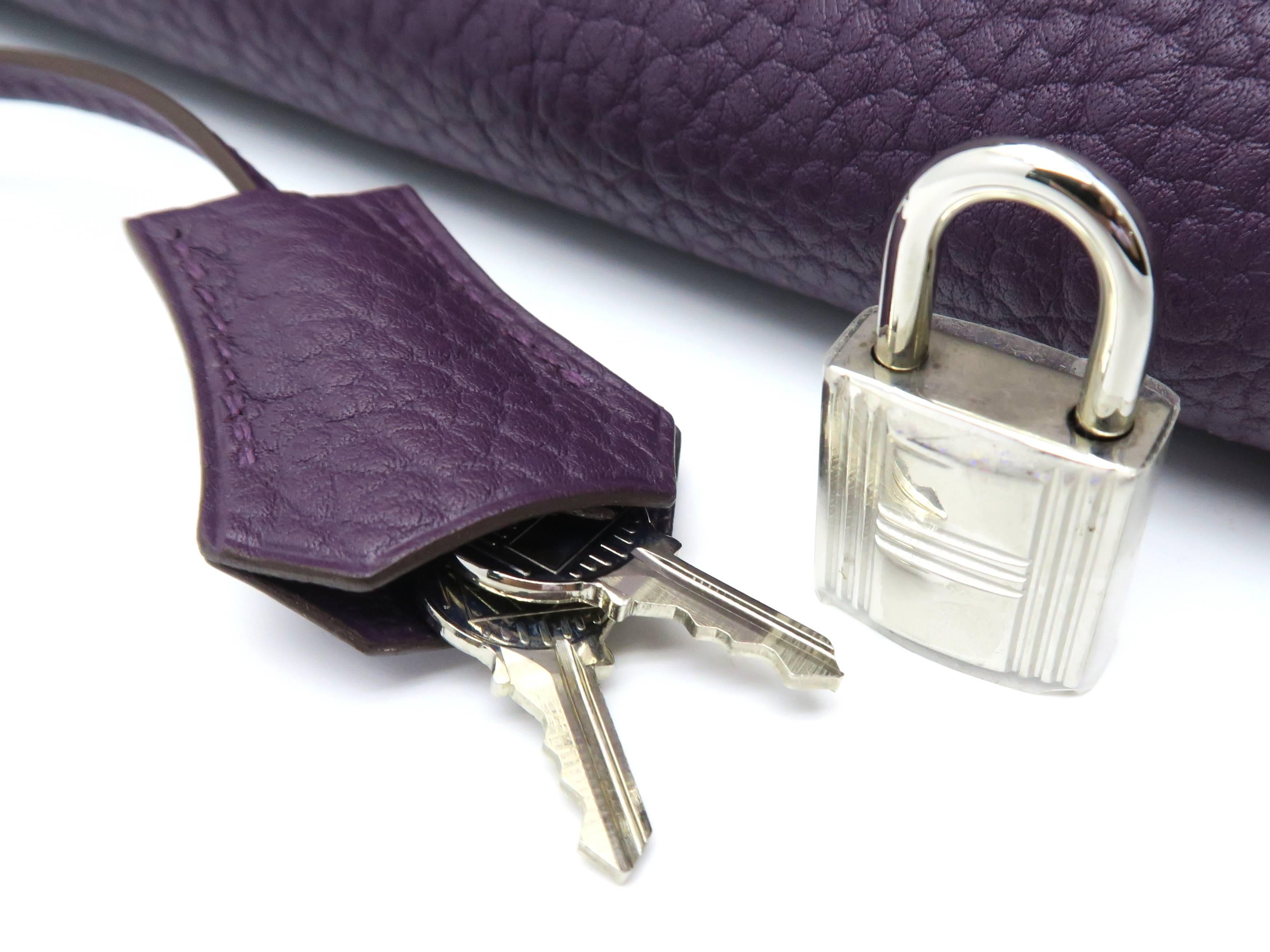 Hermes Birkin 35 Purple / Cassis Fjord Leather SHW Handbag For Sale 2