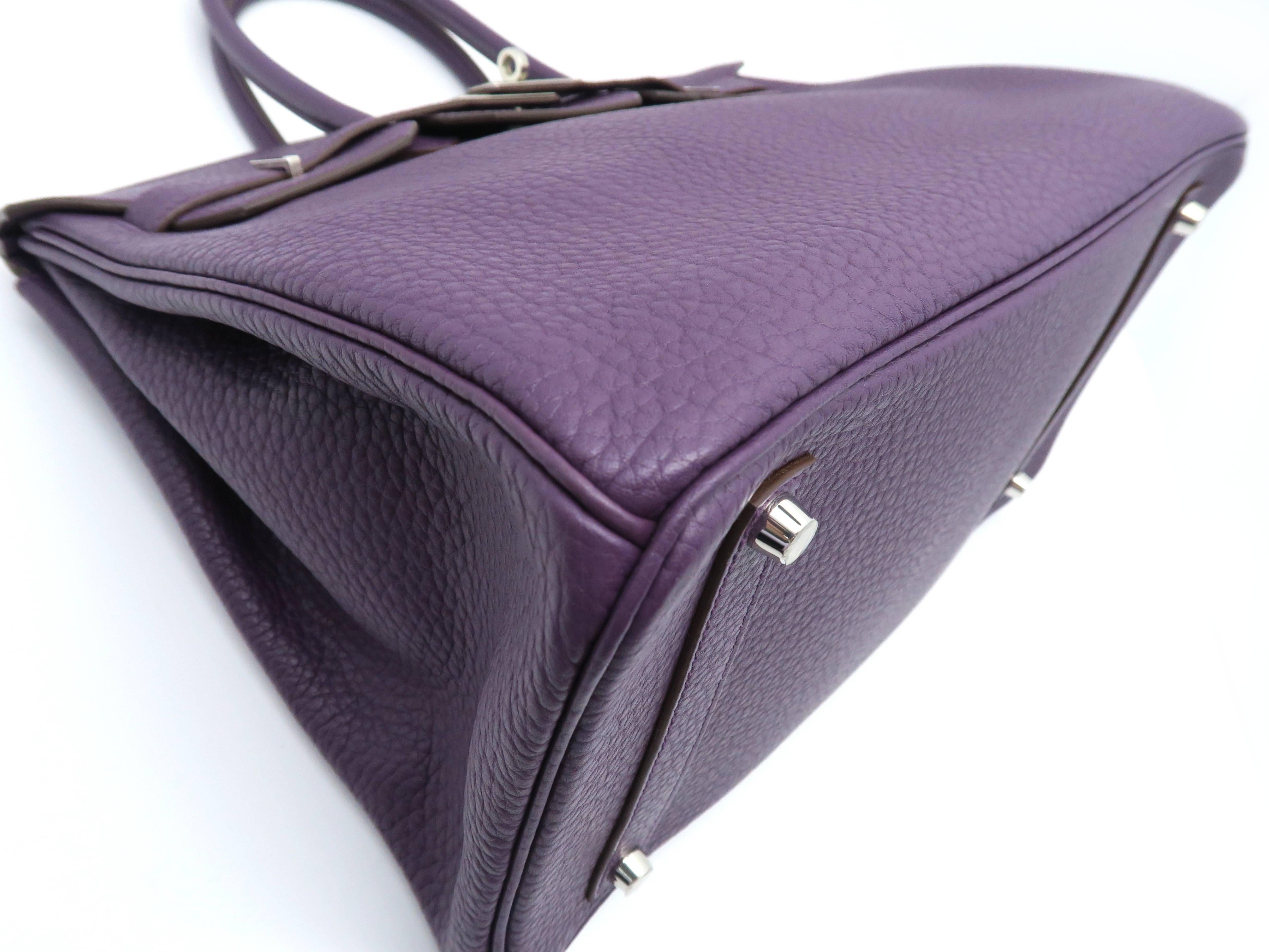 Hermes Birkin 35 Purple / Cassis Fjord Leather SHW Handbag In Excellent Condition For Sale In Kowloon, HK