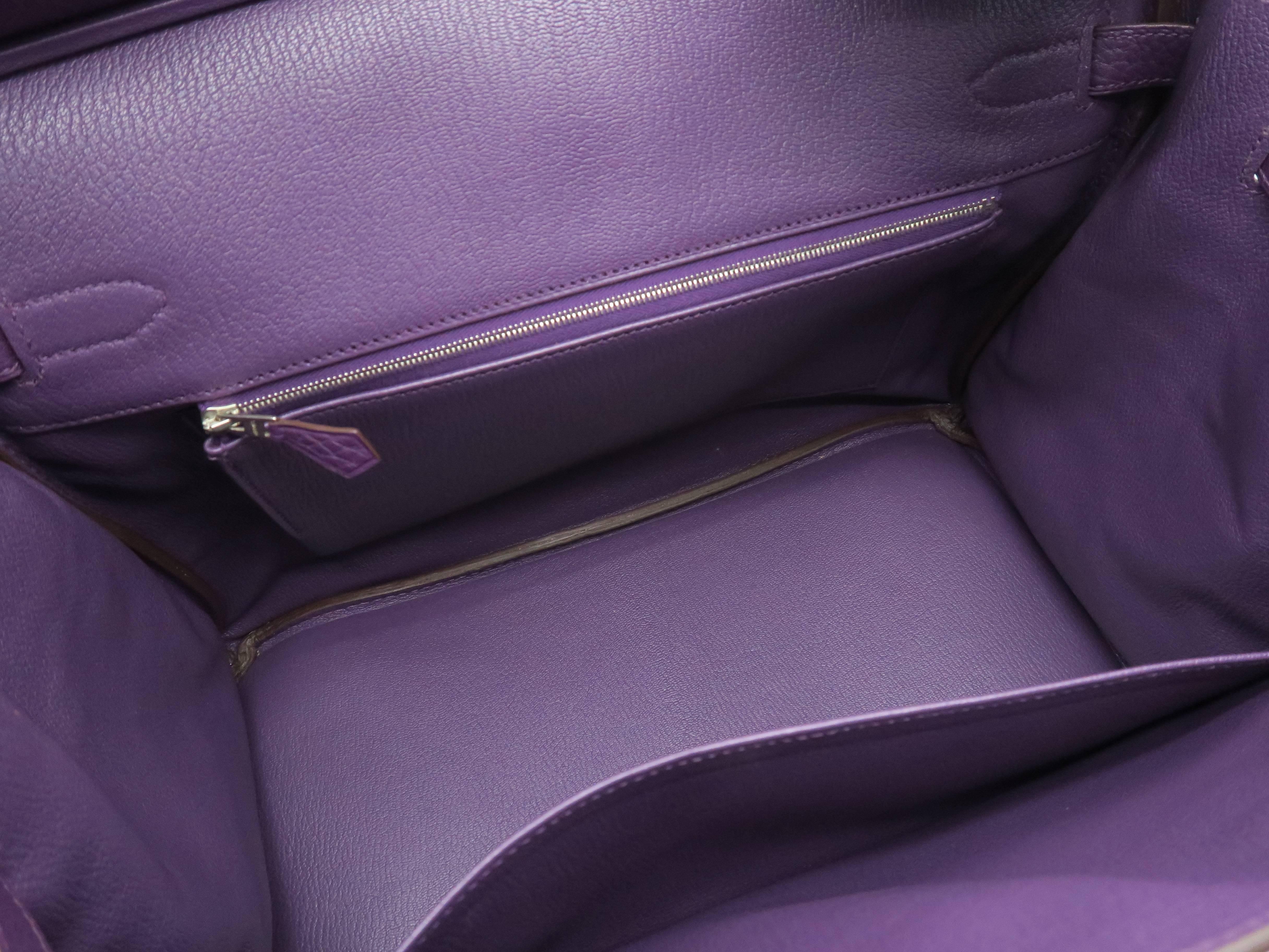 Hermes Birkin 35 Purple / Cassis Fjord Leather SHW Handbag For Sale 4