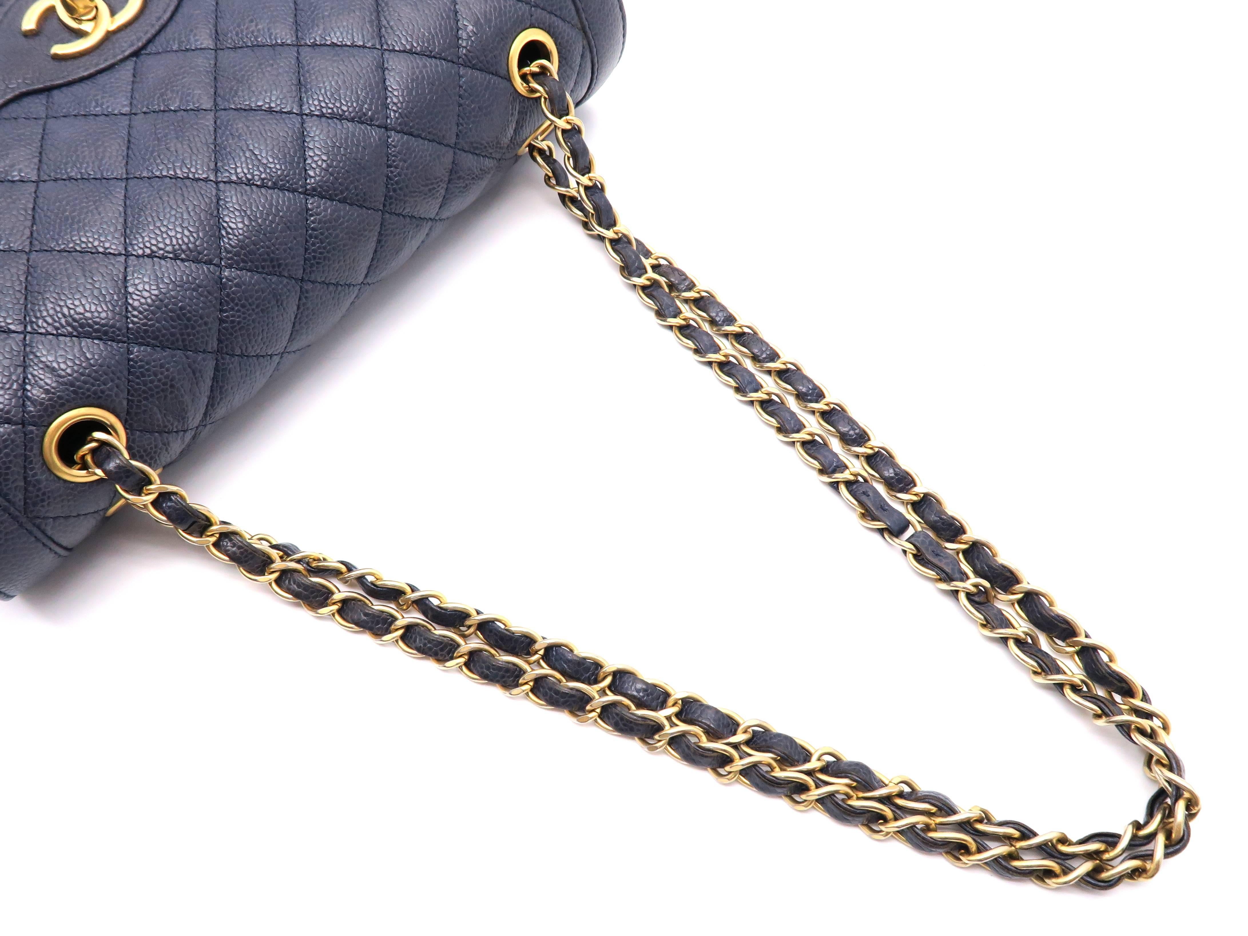 Women's Chanel Blue Quilting Caviar Leather Gold Metal Chain Shoulder Flap Bag For Sale