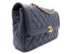 Chanel Blue Quilting Caviar Leather Gold Metal Chain Shoulder Flap Bag