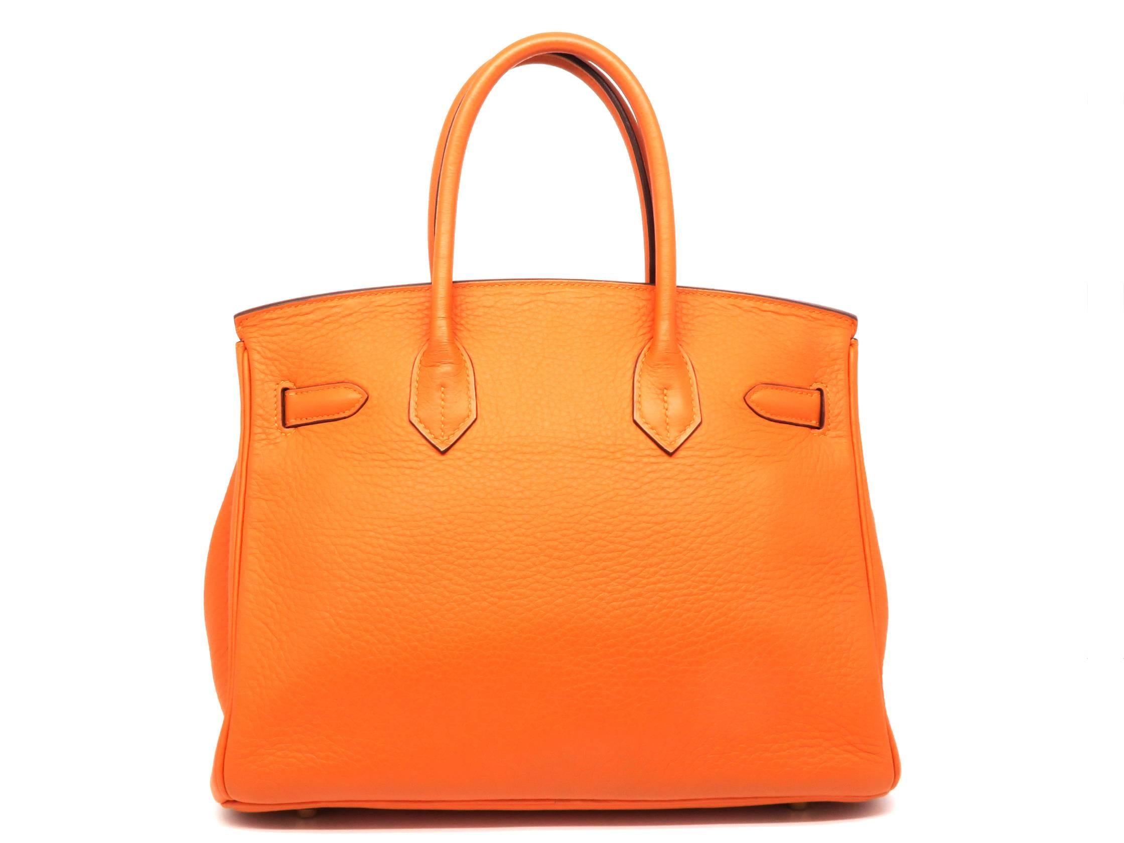Hermes Birkin 30 Orange Taurillon Clemence Leather GHW Top Handle Bag In Good Condition For Sale In Kowloon, HK