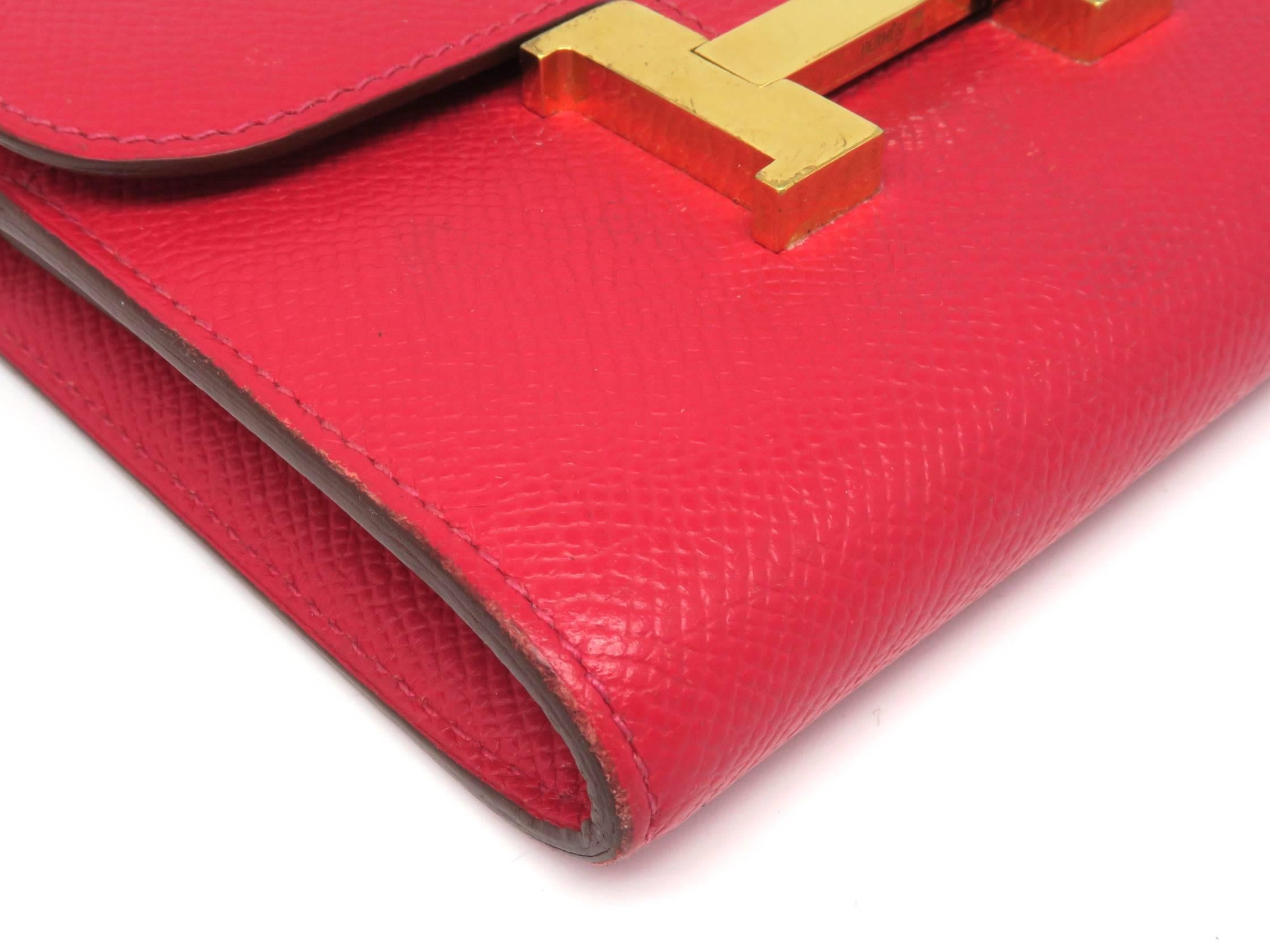 Women's Hermes Constance Wallet Rouge Vif Veau Epsom Leather GHW Snap Wallet For Sale
