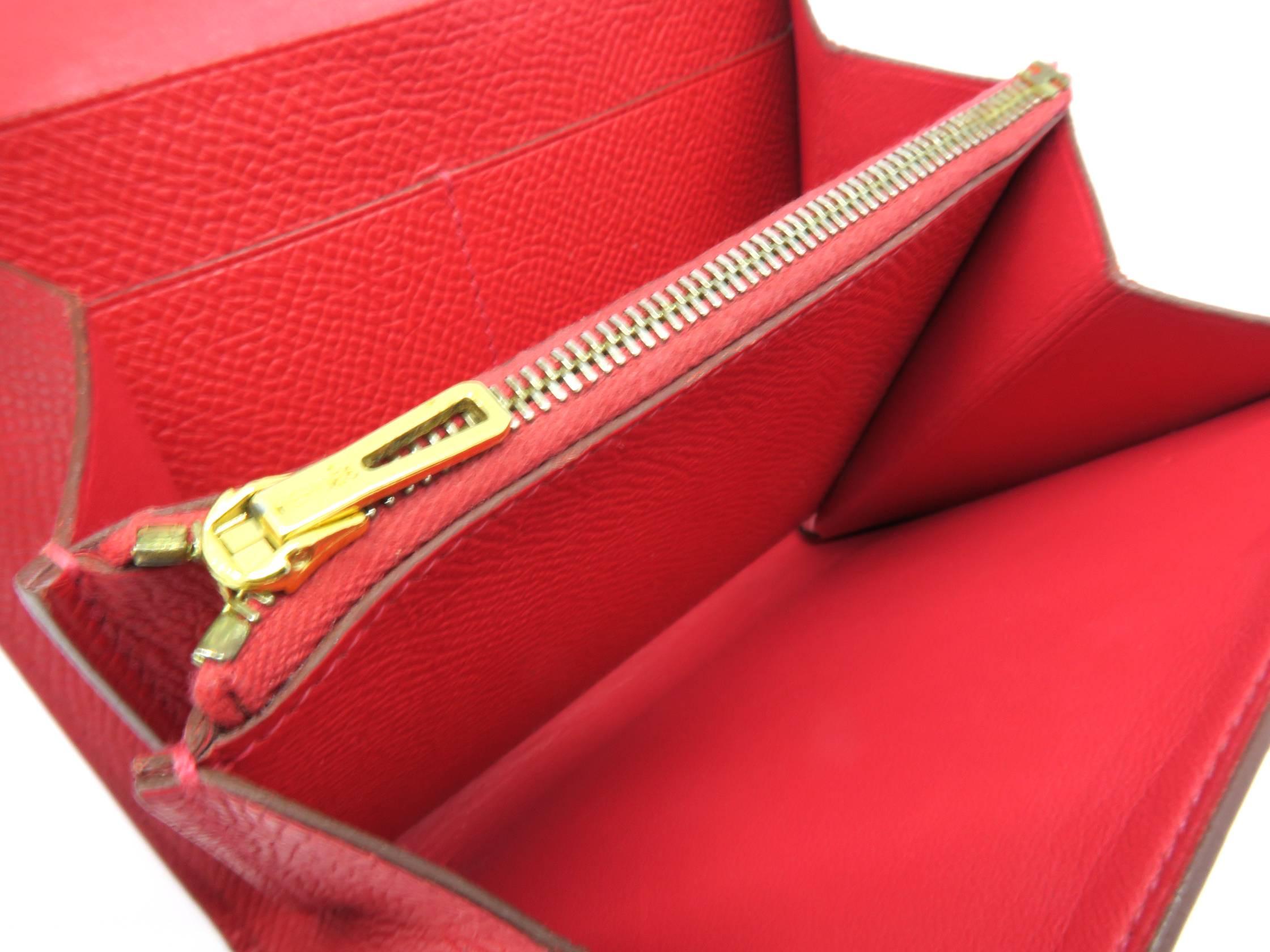 Hermes Constance Wallet Rouge Vif Veau Epsom Leather GHW Snap Wallet For Sale 3