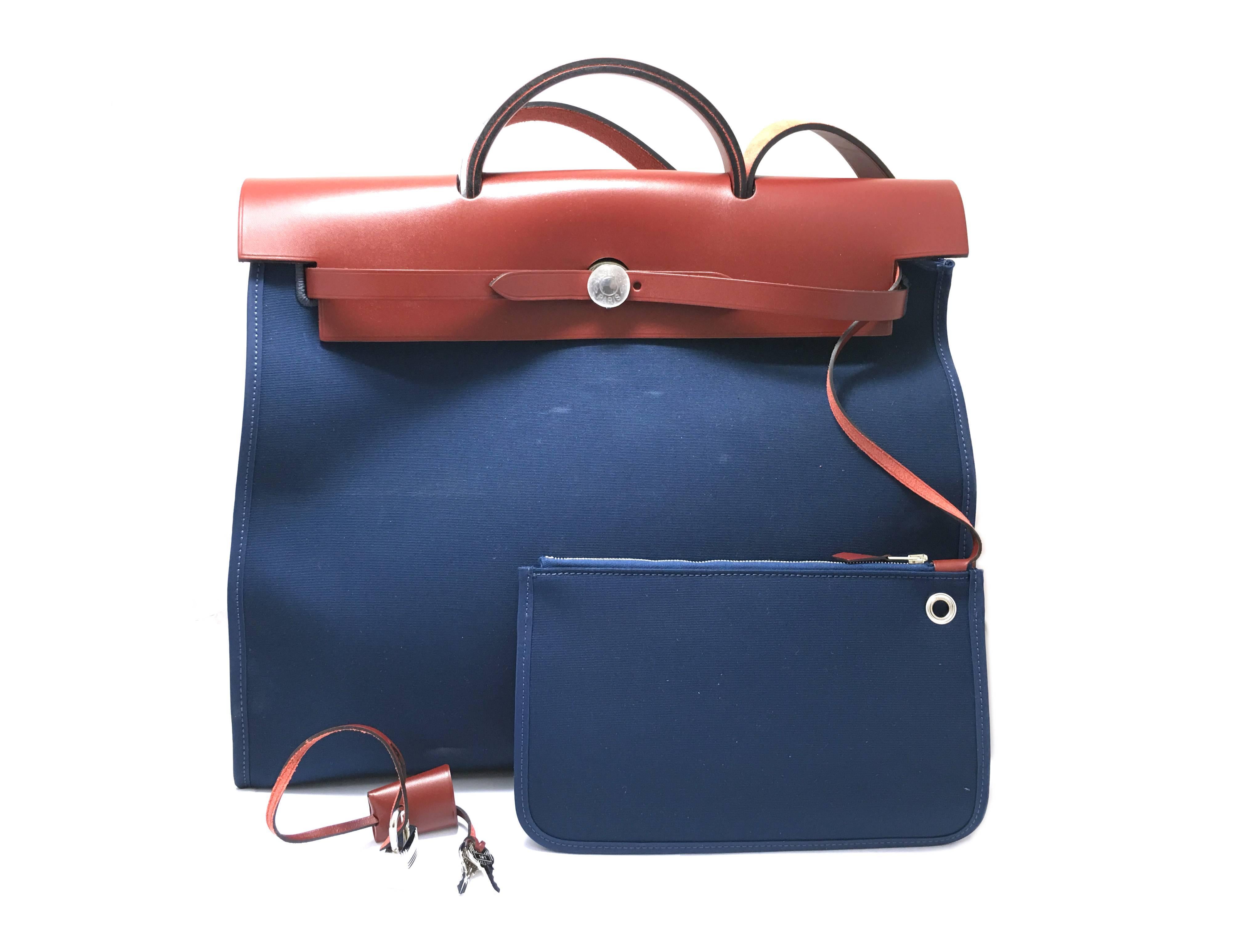 Hermes Herbag GM Bleu Indigo Canvas Shoulder Bag 1