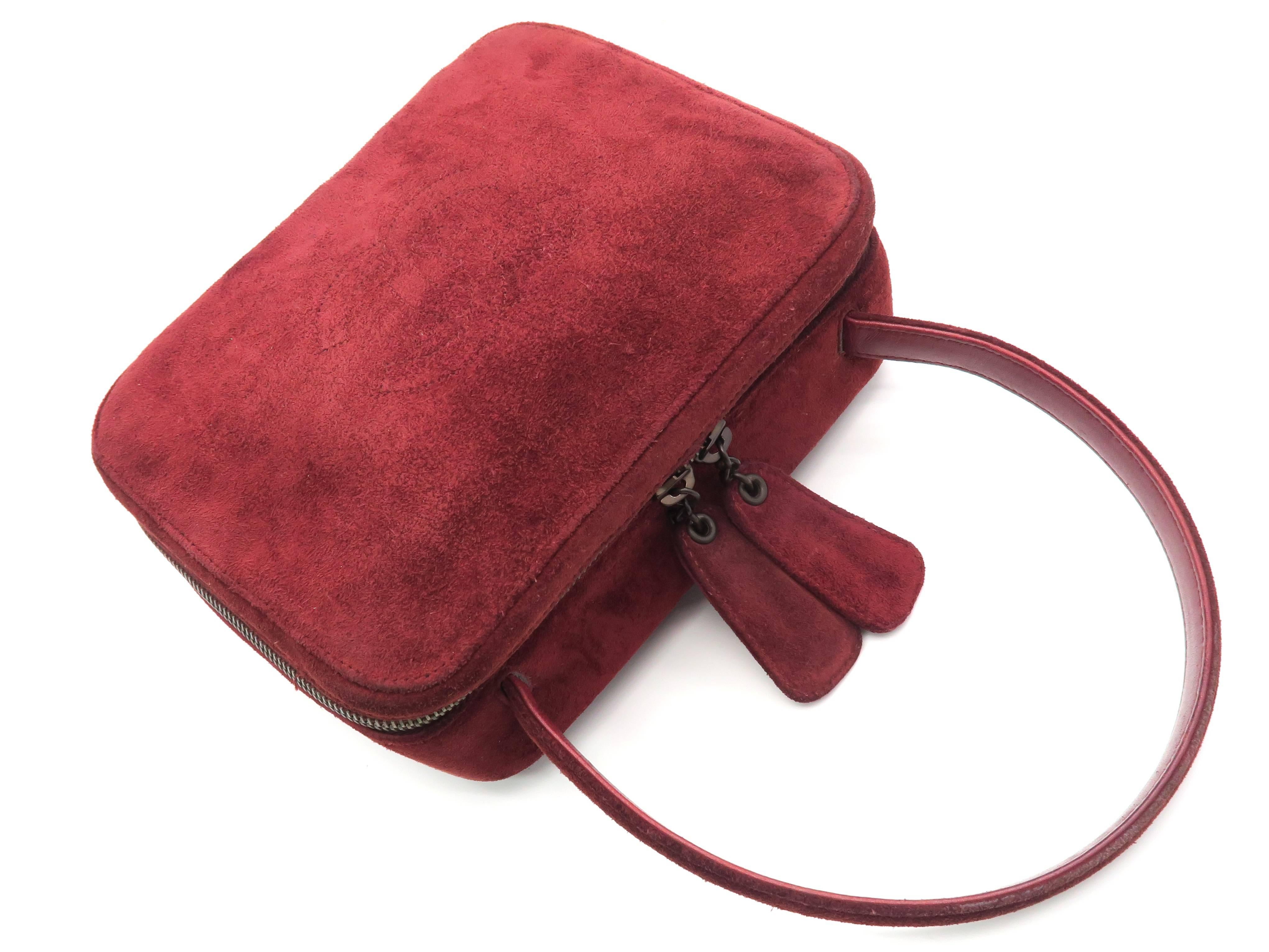 Chanel Red Suede Handbag For Sale 2