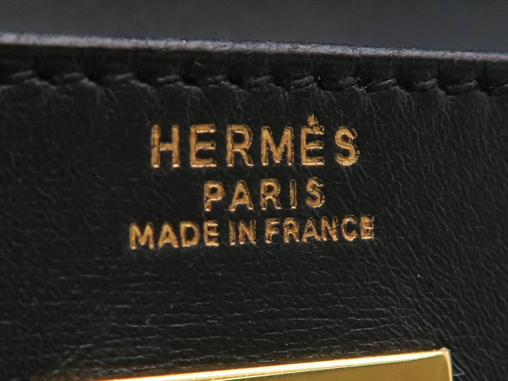 Women's Hermes Kelly 32 Noir Box Calf Leather GHW Top Handle Bag