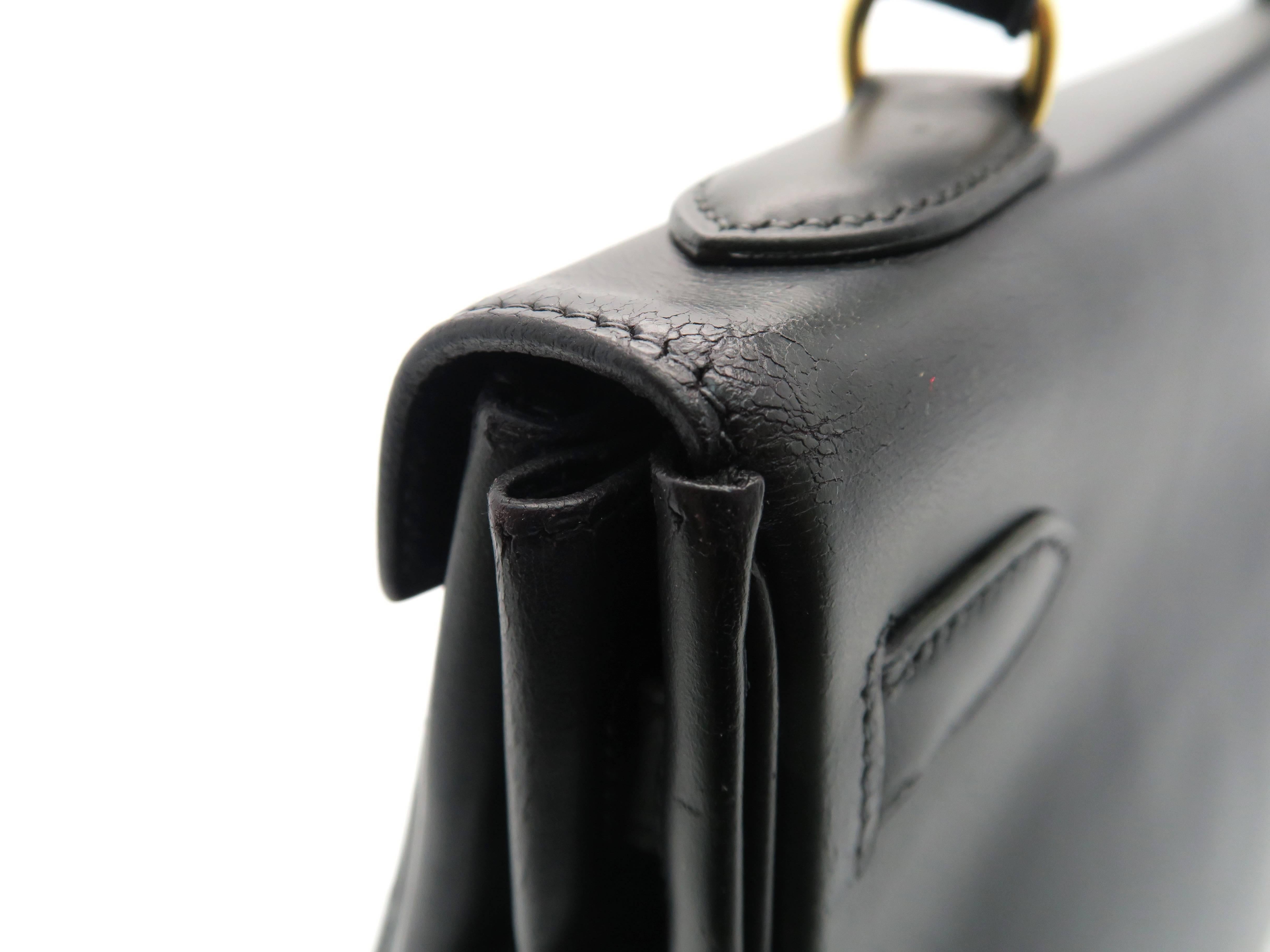 Hermes Kelly 32 Noir Box Calf Leather GHW Top Handle Bag 3