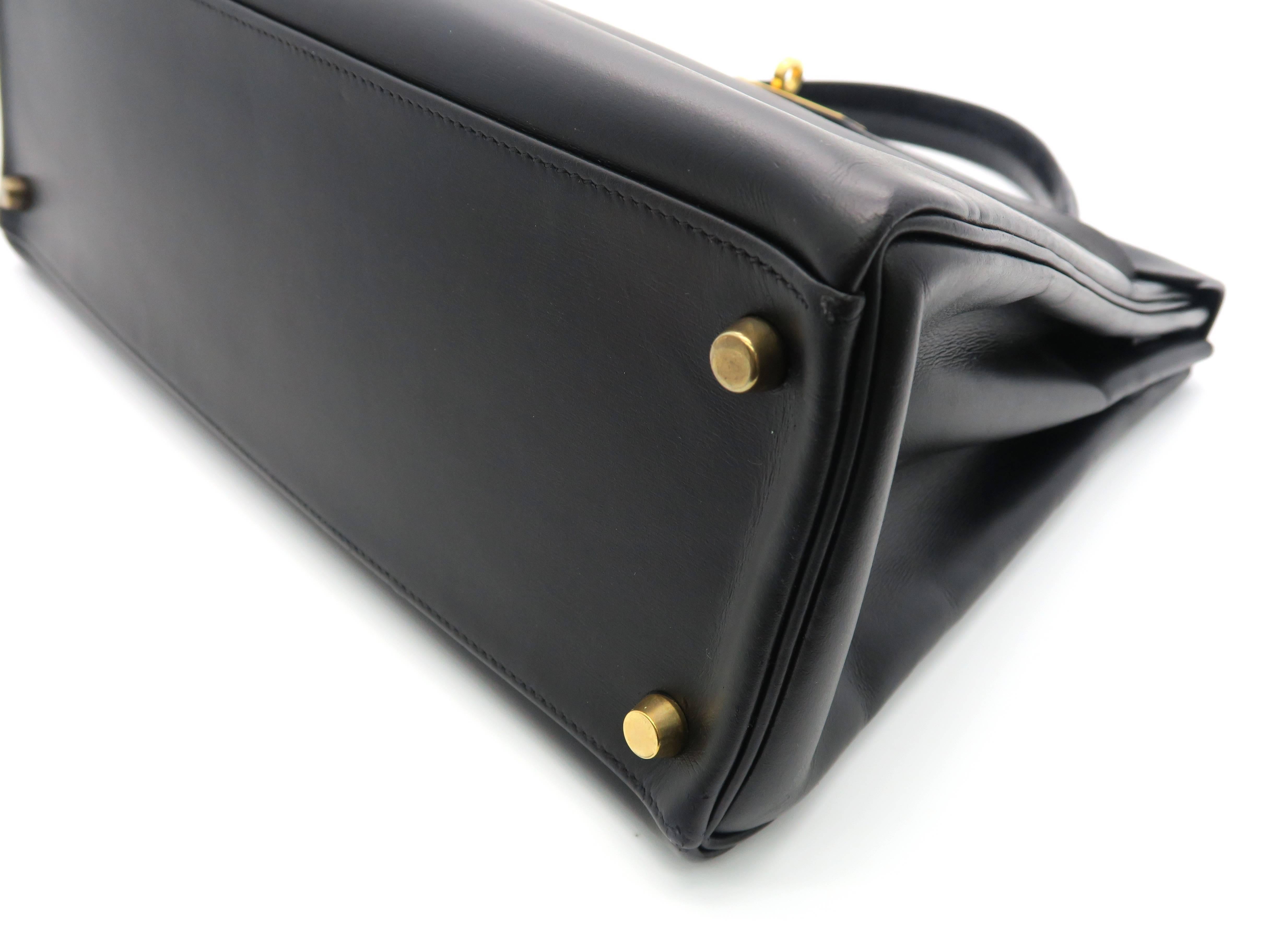 Hermes Kelly 32 Noir Box Calf Leather GHW Top Handle Bag 4
